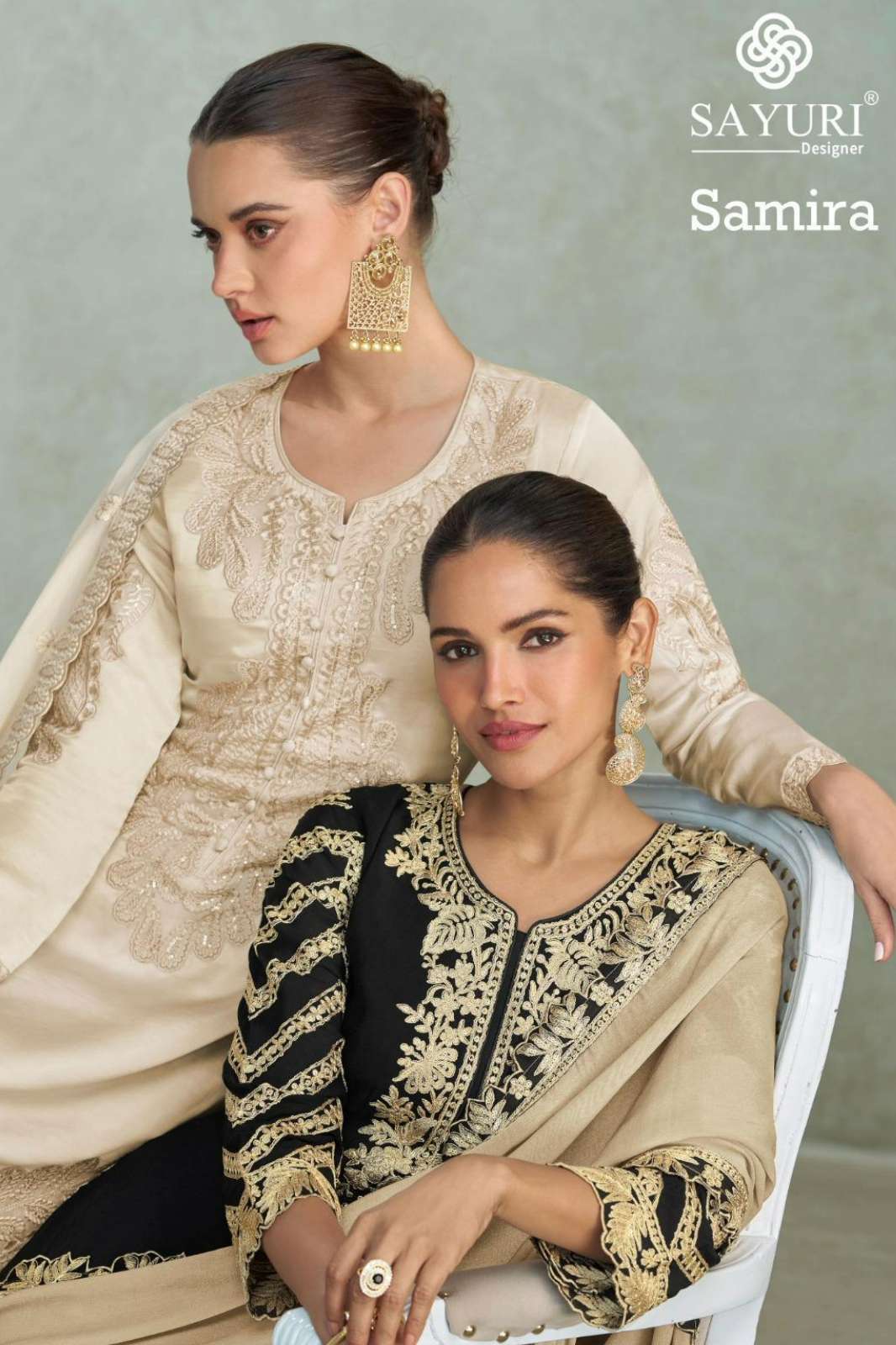 SAYURI DESIGNER SAMIRA REAL PREMIUM CHINON SILK EMBROIDERED PLAZZO SUIT 