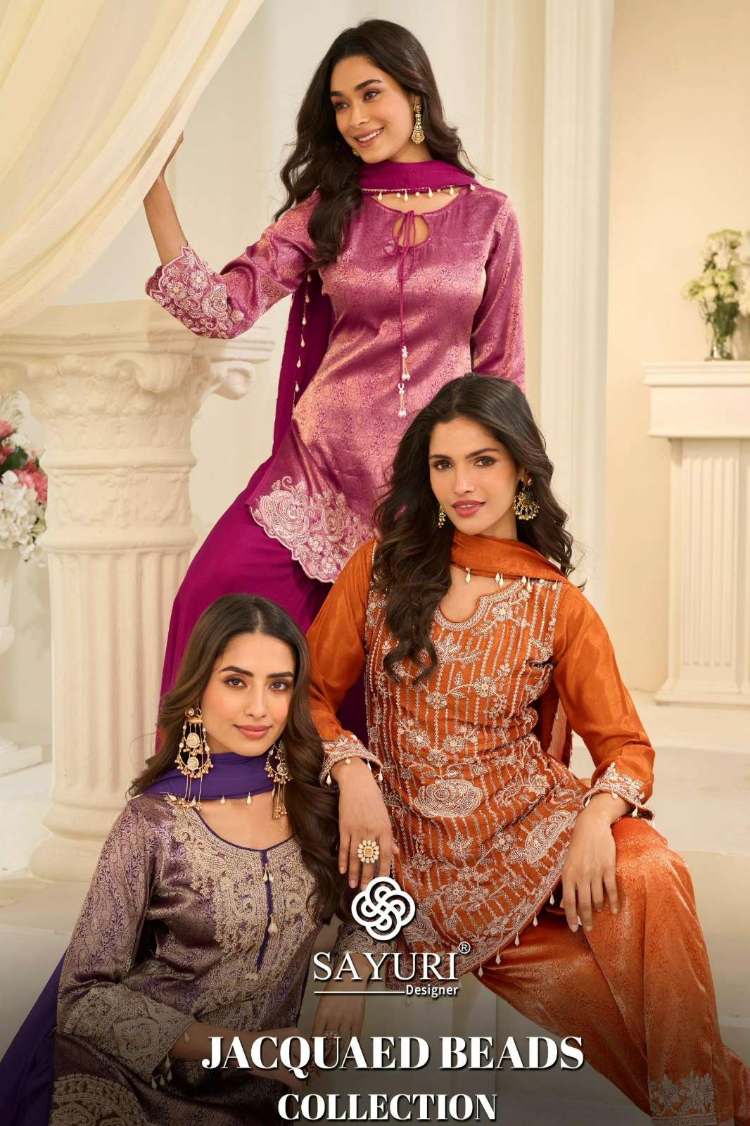 SAYURI PRESENTS JACQUARD BEADS REAL CHİNON SILK EMBROIDERED PARTY WEAR SUIT 