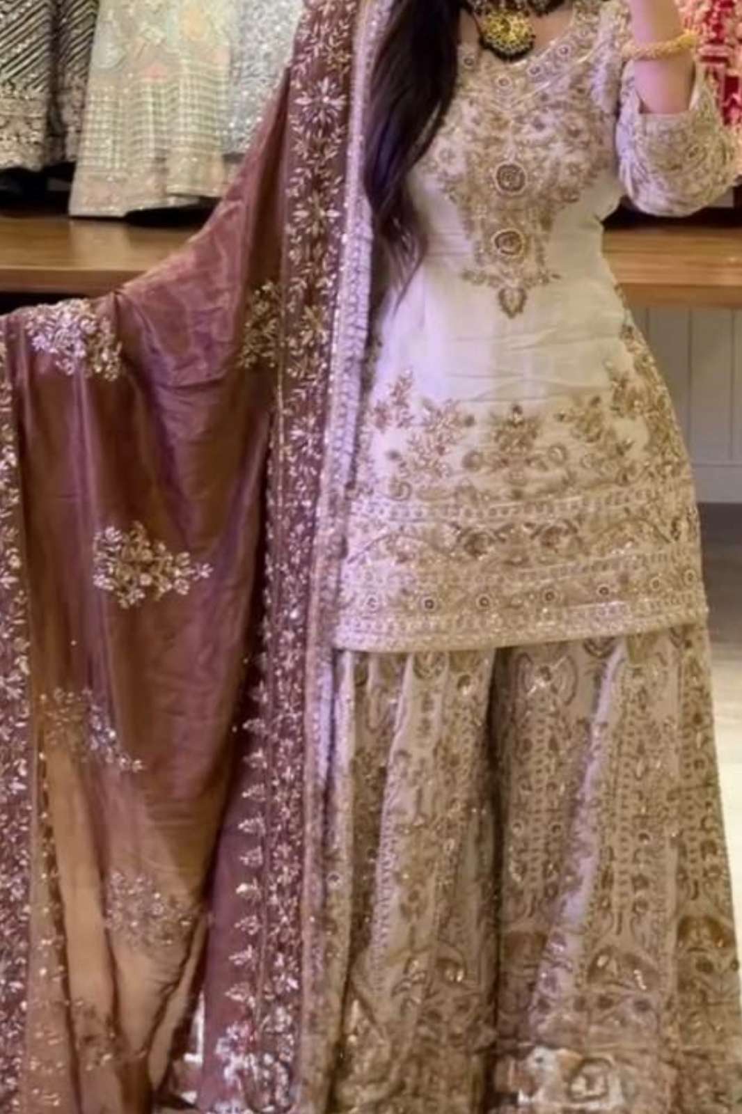 SHRI BALAJI 20922 Ready to wear HEAVY NATURAL SILK HEAVY EMBROIDERED SHINE SEQUENCE WORK SUIT 