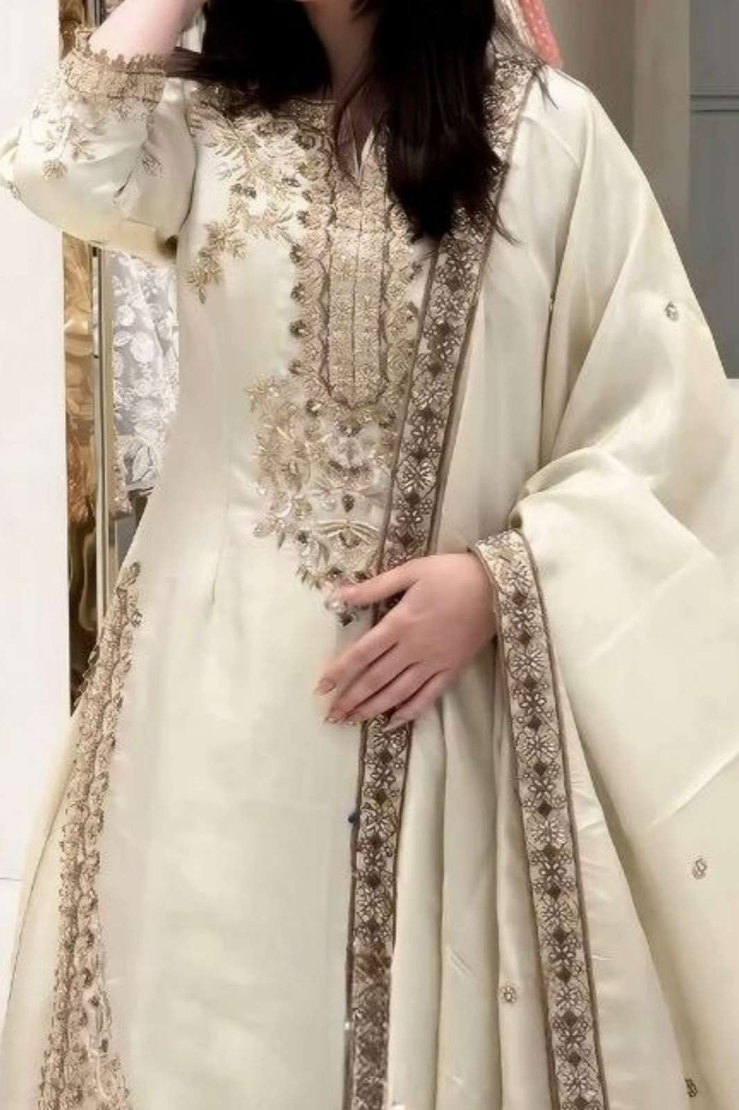 SHRI BALAJI 20949 Ready to wear PURE GMY SILK HEAVY EMBROIDERY SEQUENCE WORK WITH FANCY LACE SUIT