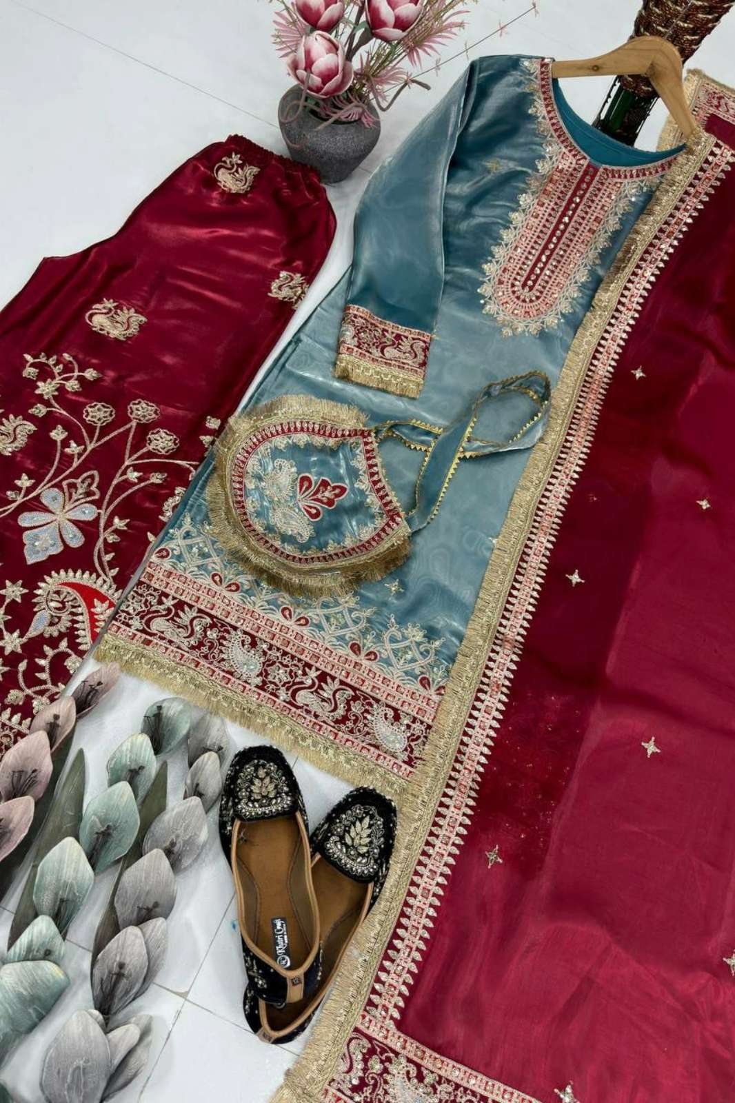 SHRI BALAJI 20950 Ready to wear PURE GMY SILK HEAVY EMBROIDERY SEQUENCE WORK WITH FANCY LACE SUIT