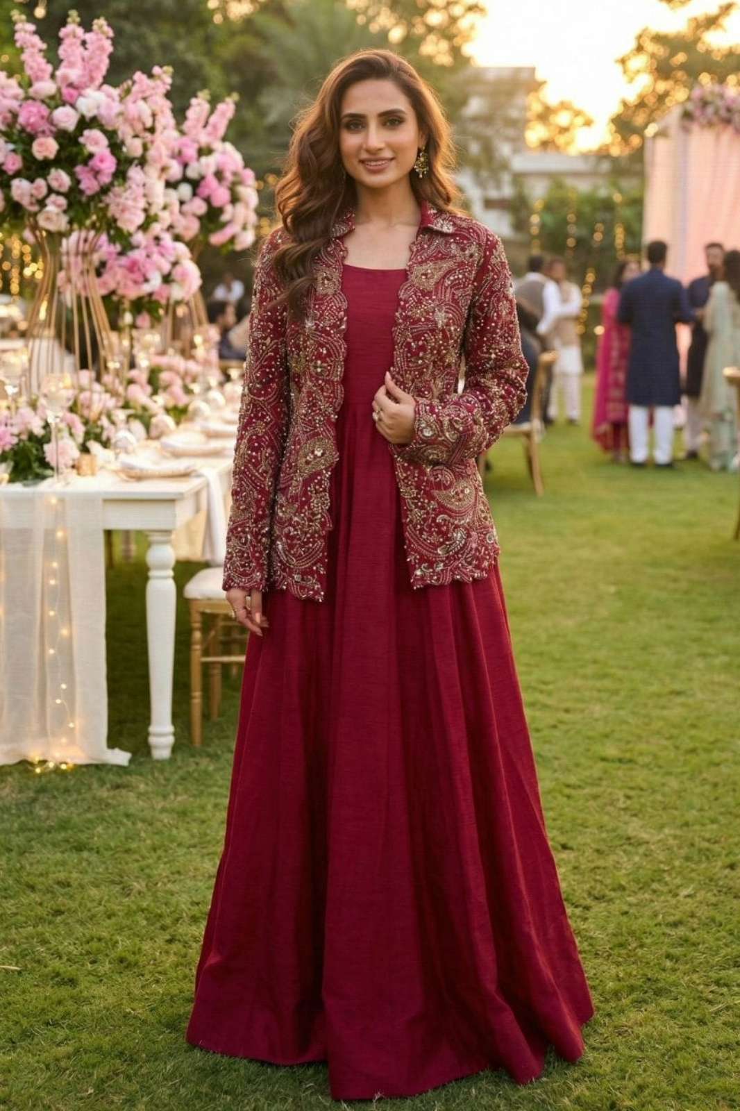 SHRI BALAJI 20983 REAL SILK  EMBROIDERED STYLIST WEDDING GOWN