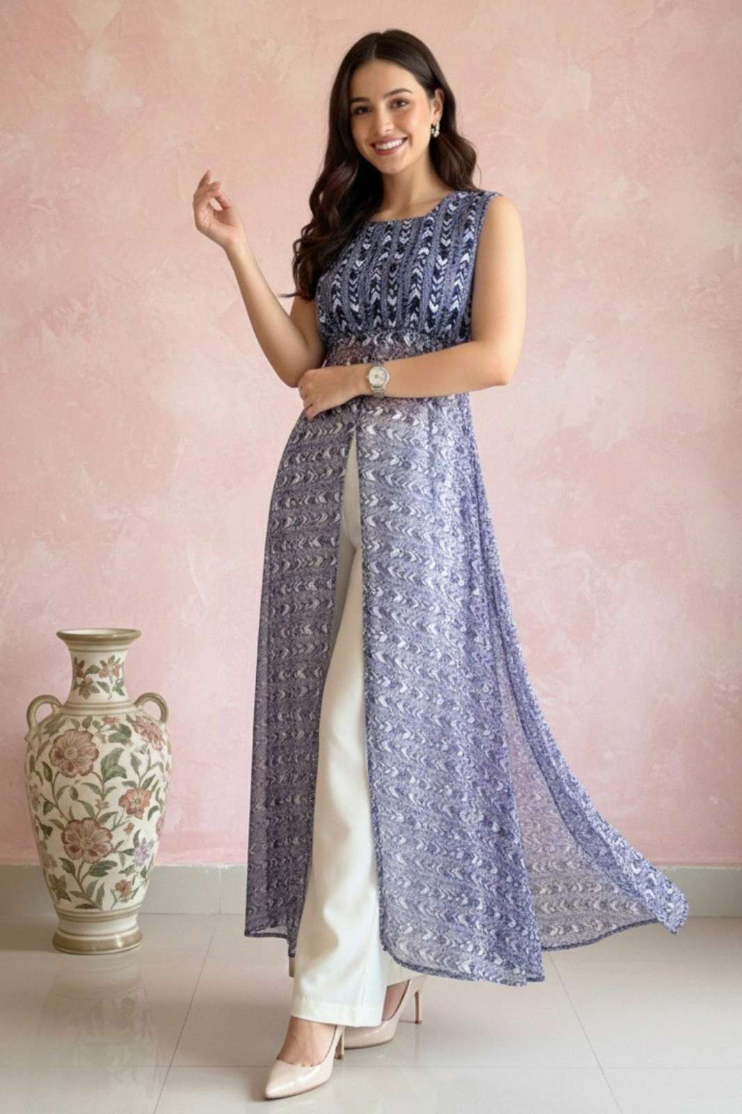 Shri balaji 21119 Fancy ready to wear Georgette middle cut dress