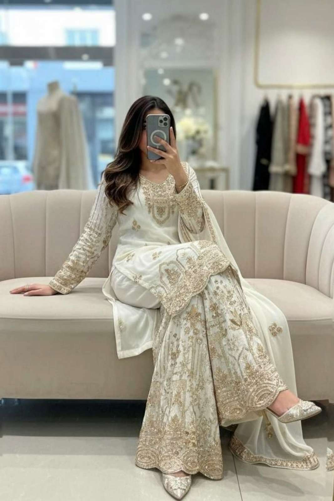 SHRI BALAJI DV 25447 FAUX GEORGETTE READY TO WEAR HEAVY EMBROIDERED PLAZZO SUIT