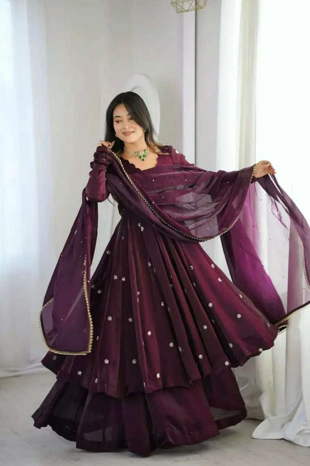 SHRI BALAJI DV 25448 CRUNCY SILK READY TO WEAR EMBROIDERED SEQUENCE WORK GOWN