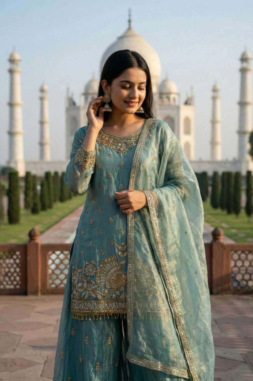 SHRI BALAJI DV  25449 Heavy Fendi Silk With Embroidery and Sequence Work Plazzo suit 