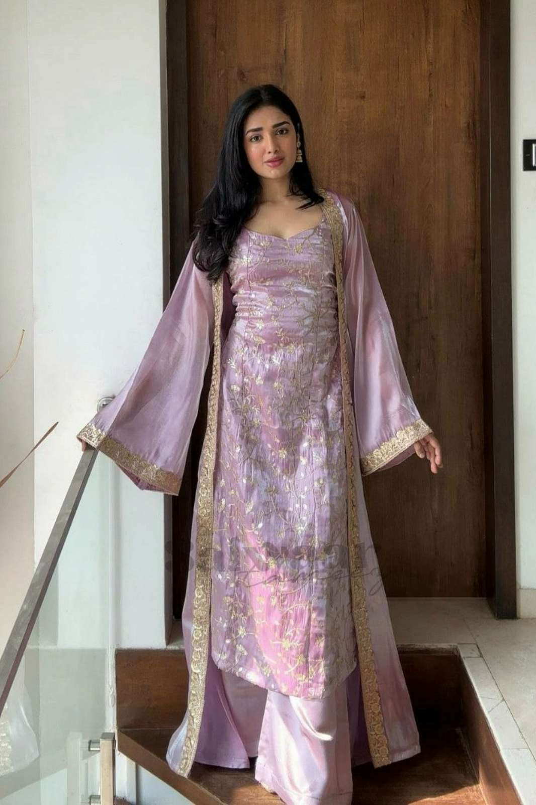 SHRI BALAJI DV 25457 SILK WITH HEAVY EMBROIDERED WORK PLAZZO SUIT WITH DRAWSTRING PATTERN AT BACKSIDE