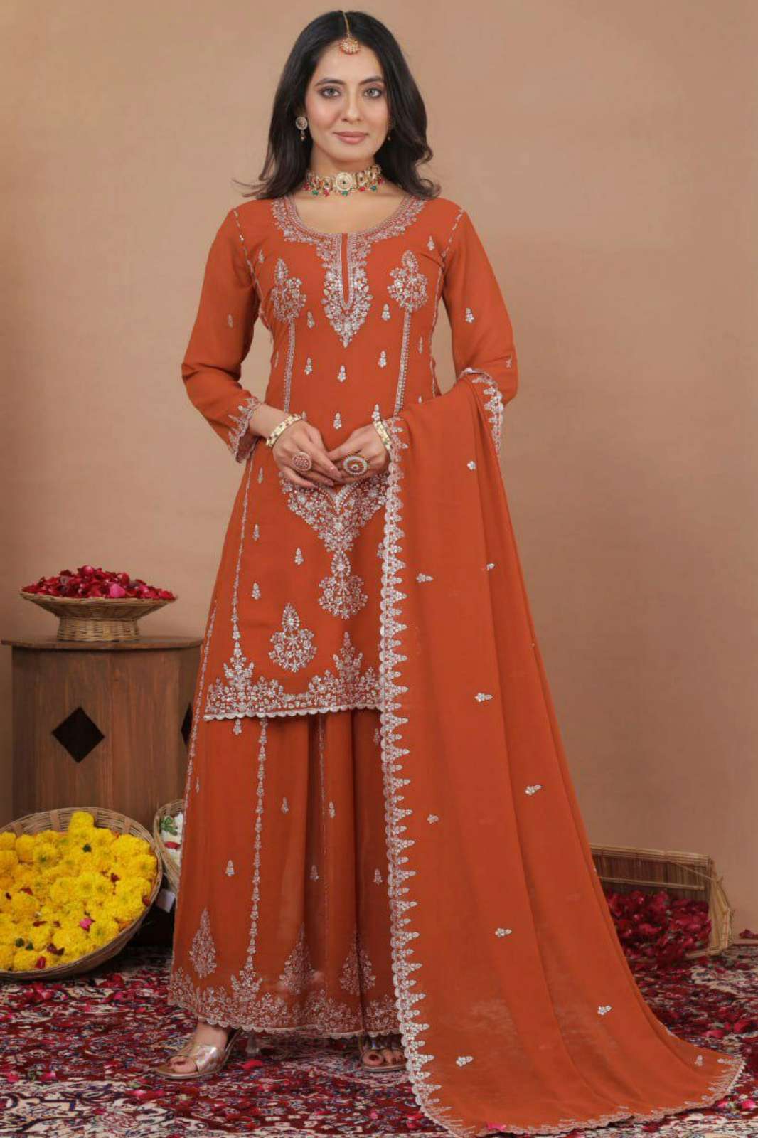 SHRI BALAJI DV 25459 Ready to wear Fox Georgett Gliter Sequence Embroidery Work Sharara Suit 