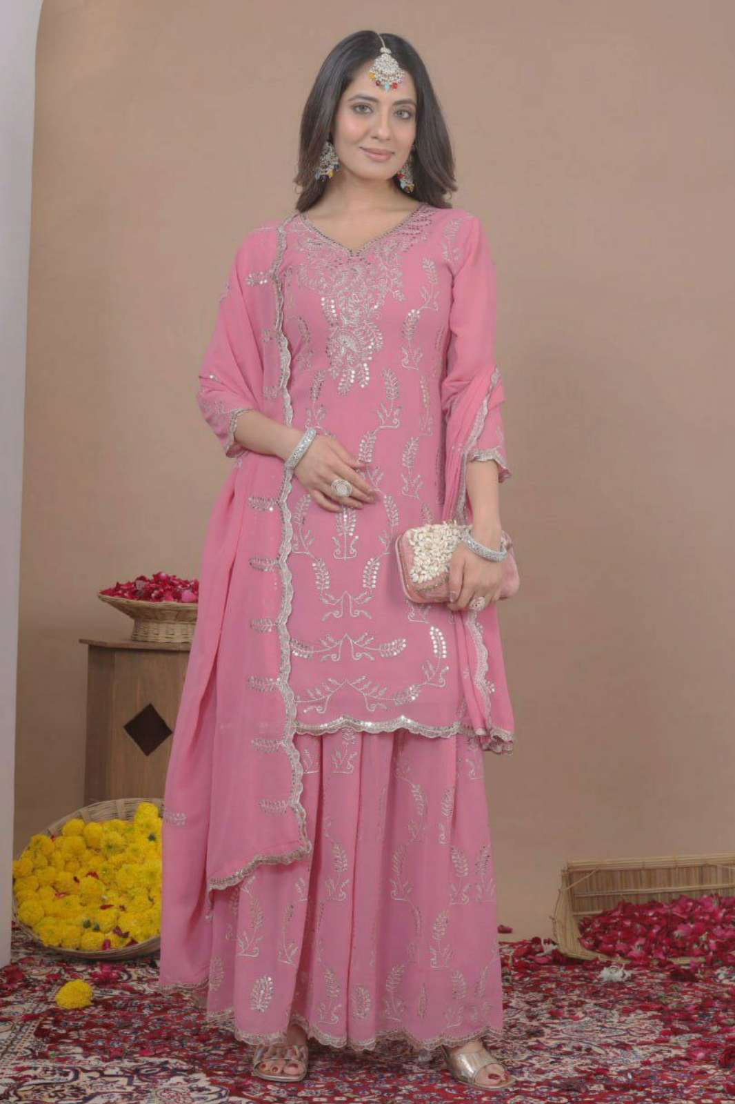 SHRI BALAJI DV 25461 Ready to wear Faux Georgette Sequence Embroidery Work Plazzo Suit 