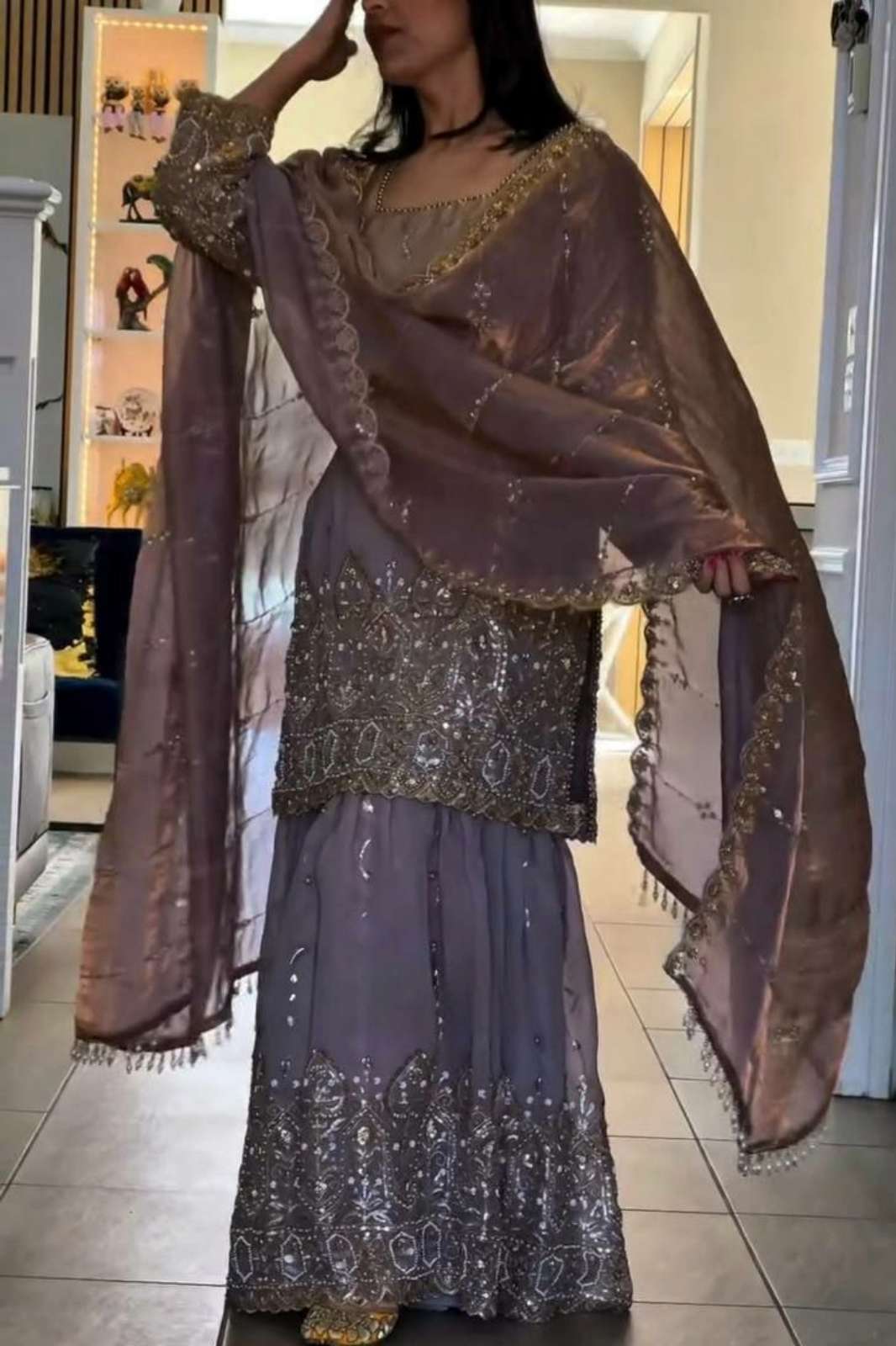 SHRI BALAJI DV 25464 Ready to wear SATIN FABRIC HEAVY EMBROIDERED SEQUENCE WORKED PLAZZO SUIT 