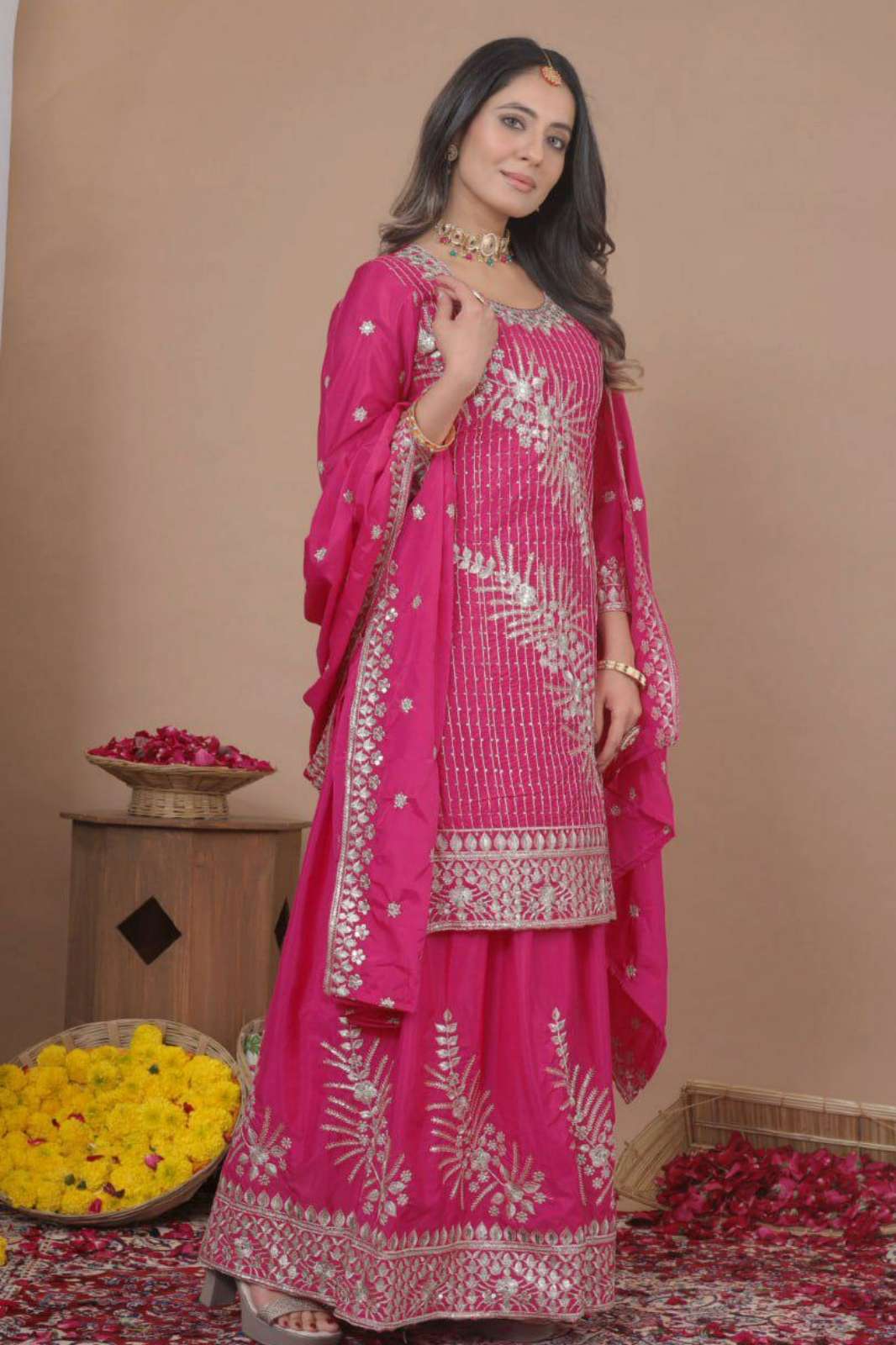 SHRI BALAJI DV 25471 Ready to wear Natural Crepe Double Sequence Embroidery Work Plazzo suit 