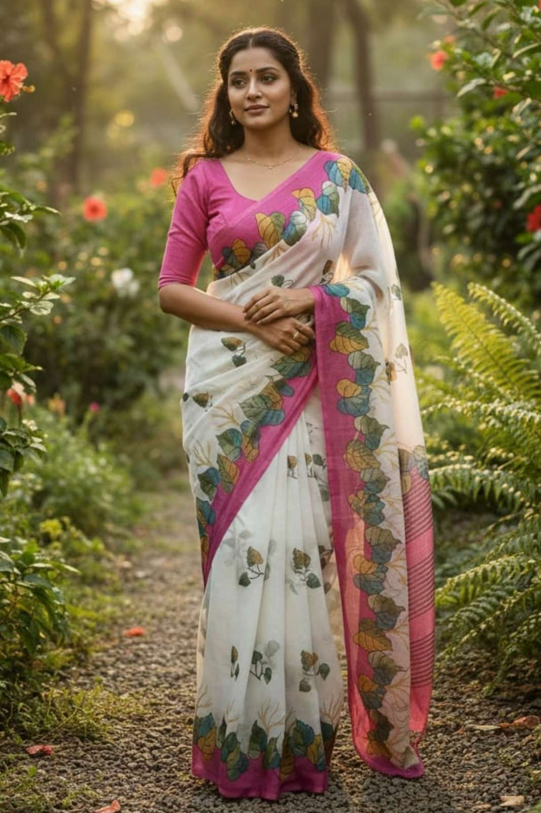 Shri Balaji Emporium 20856 Soft Linen with Flower Print design Saree for resellers
