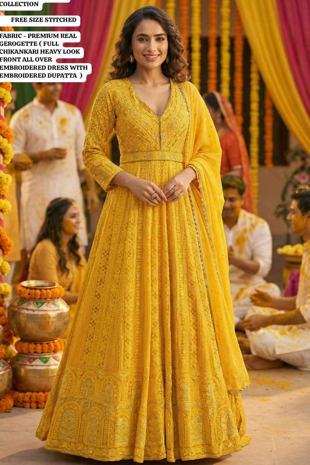 Shri Balaji Emporium 20981 REAL GEROGETTE FULL CHIKANKARI HEAVYEMBROIDERED LEHENGA