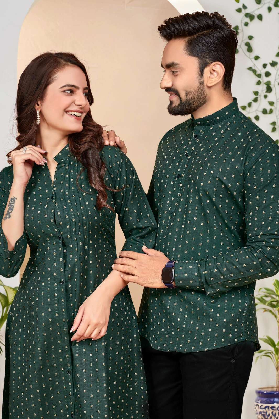 Shri Balaji Emporium 21109 Presenting Couple Mens Shirt Kurta & Female Long Tunic Combo for Festival Season
