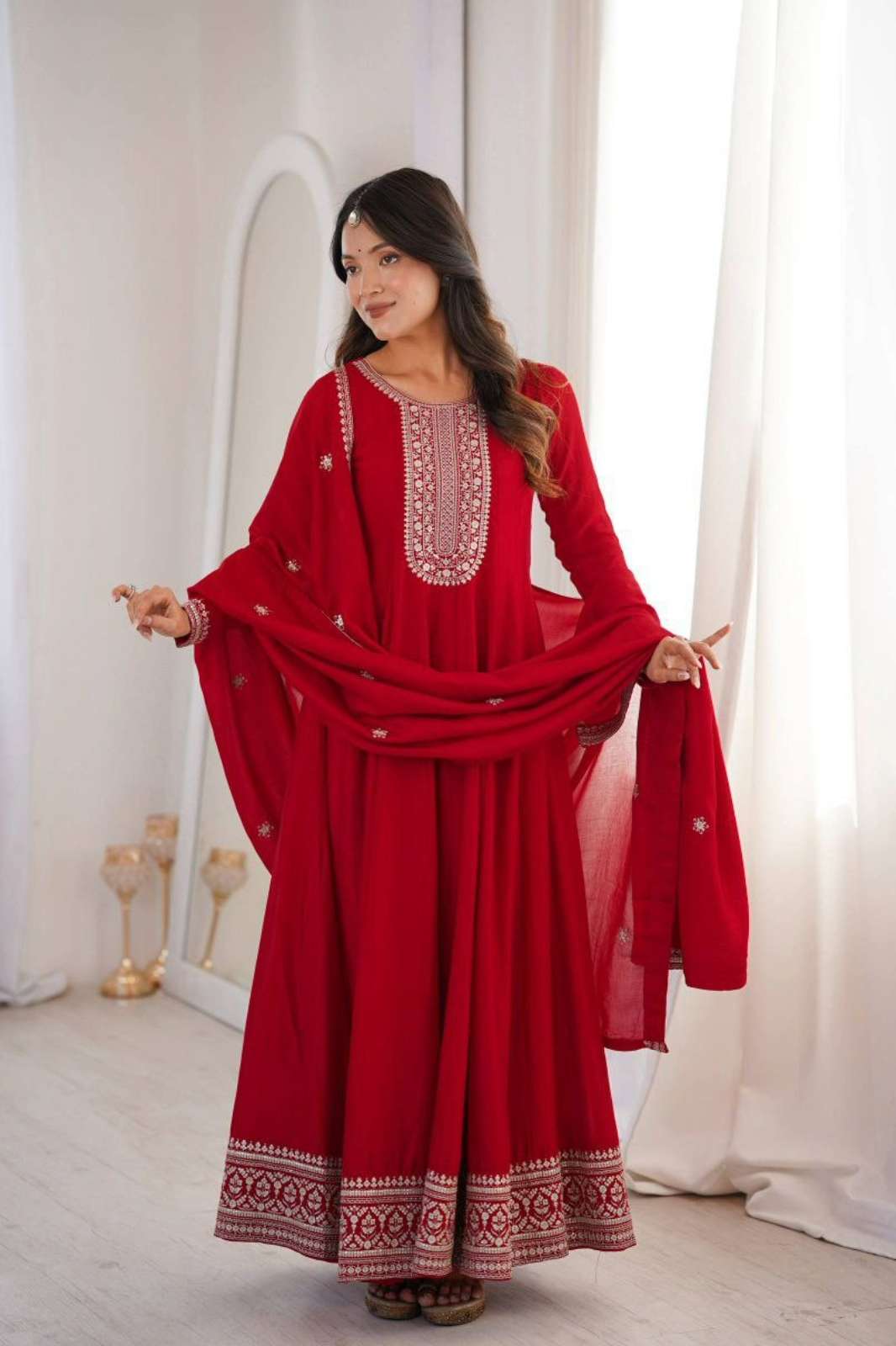 Shri Balaji Emporium 25540 READY TO WEAR HEAVY EMBROIDERED PURE VICHITRA SILK SUIT 