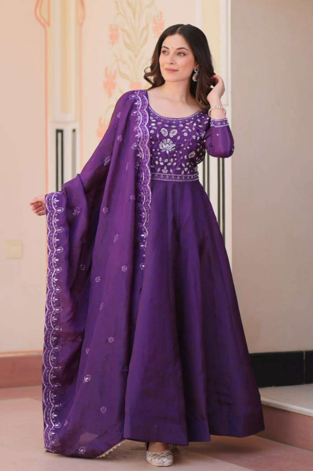 Shri Balaji Emporium 25545 ready to wear Chinon Silk Suit with Thread codding and Sequence work