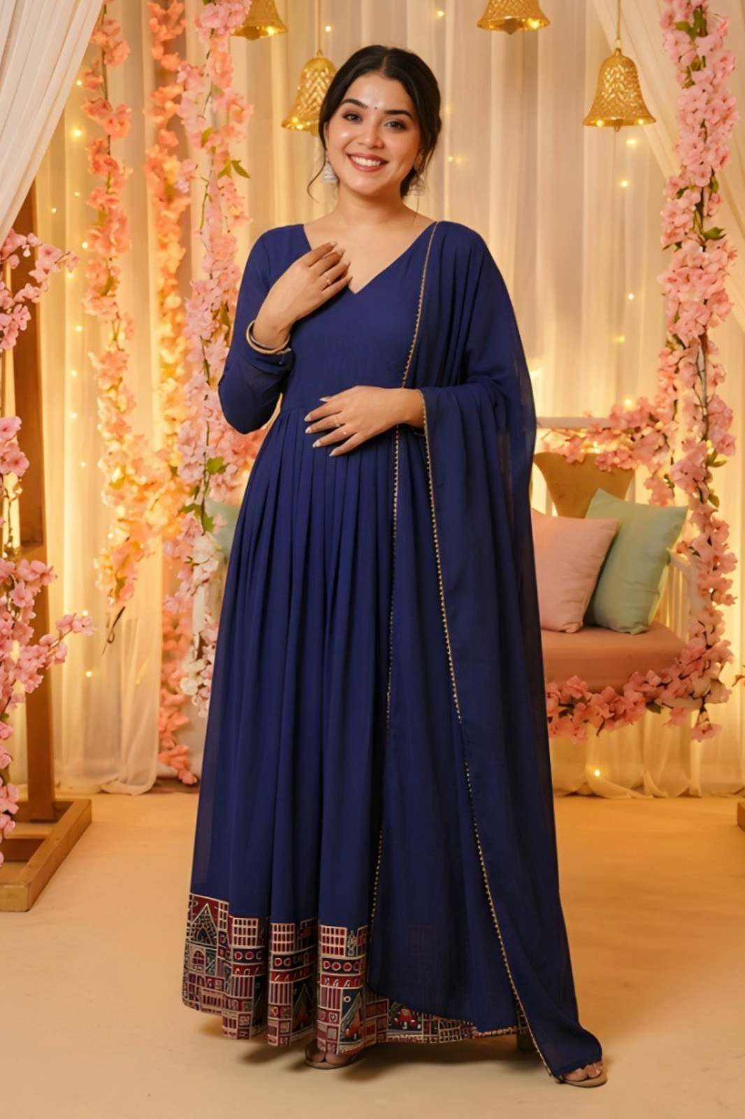 Shri Balaji Emporium 6048 Embroidered Vichitra Silk ready to wear Angrakha style anarkali Suit