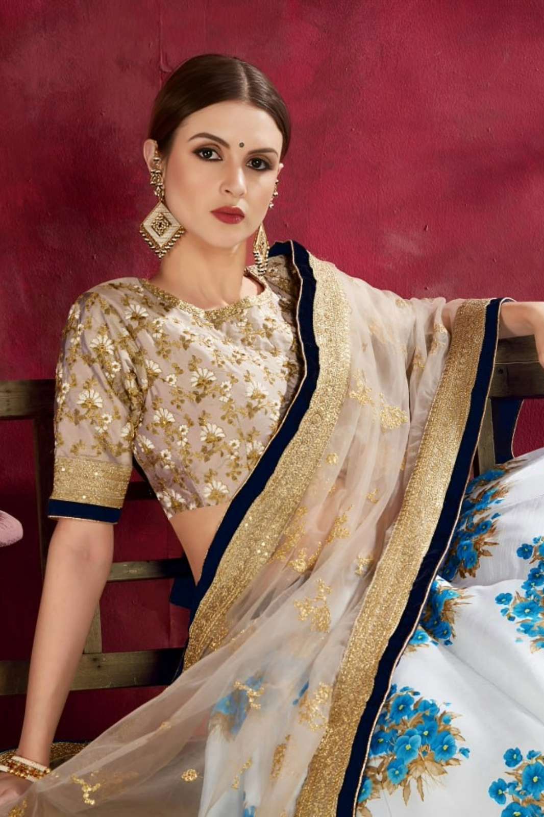 Shri Balaji Emporium 7504 Sky Blue Floral Lehenga with Gold Embroidered