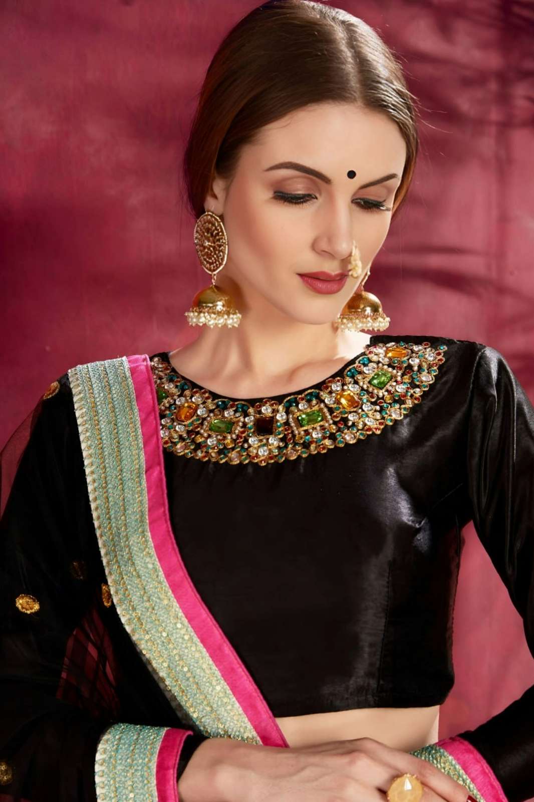 Shri Balaji Emporium 7505 Tropical Floral Lehenga with Black Embellished Blouse