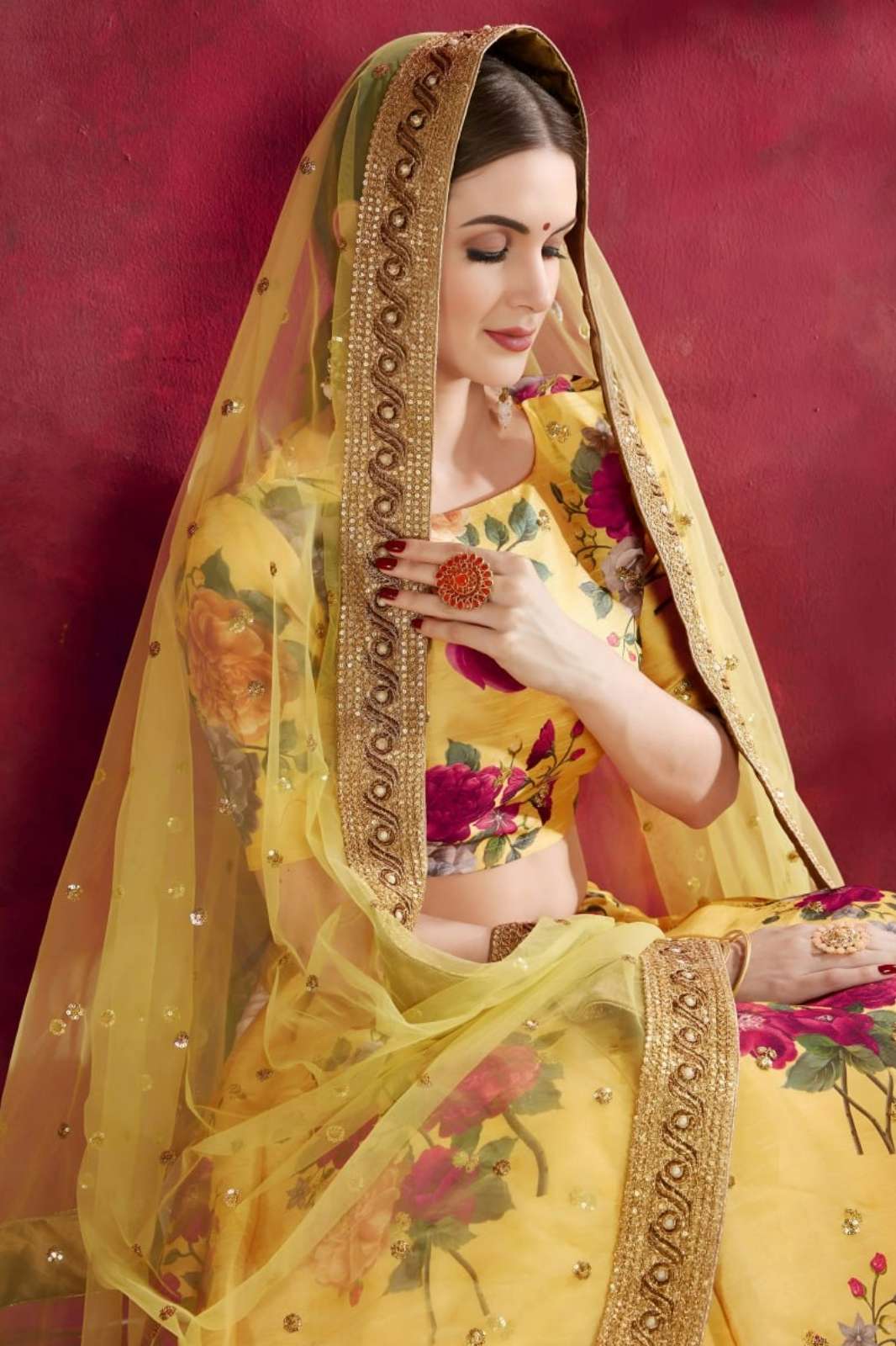 Shri Balaji Emporium 7507 Yellow Floral Printed Lehenga with Designer Blouse