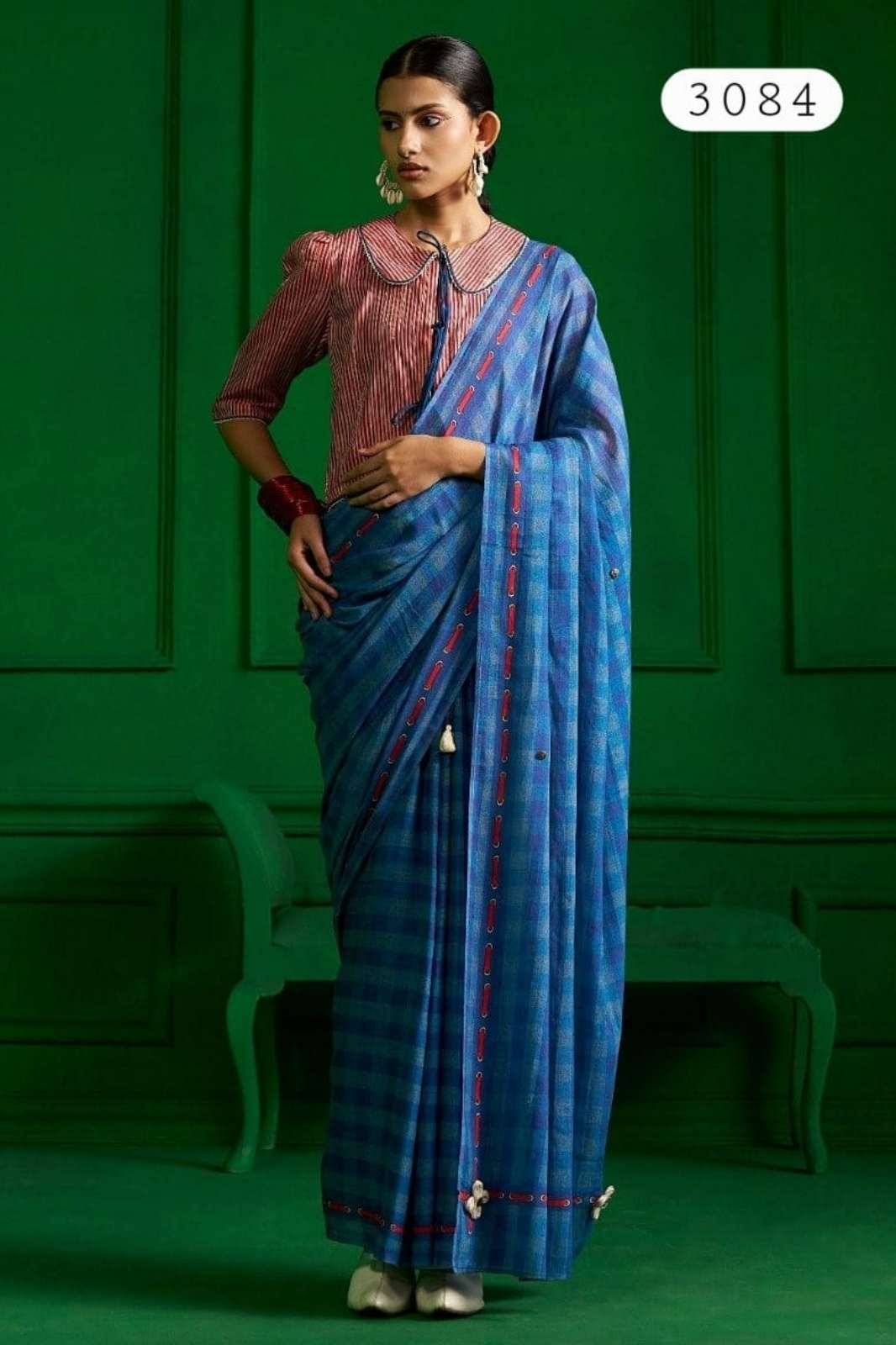 Shri Balaji Emporium Denim Collection Viscose Mull Print Hand Embroidered Sarees