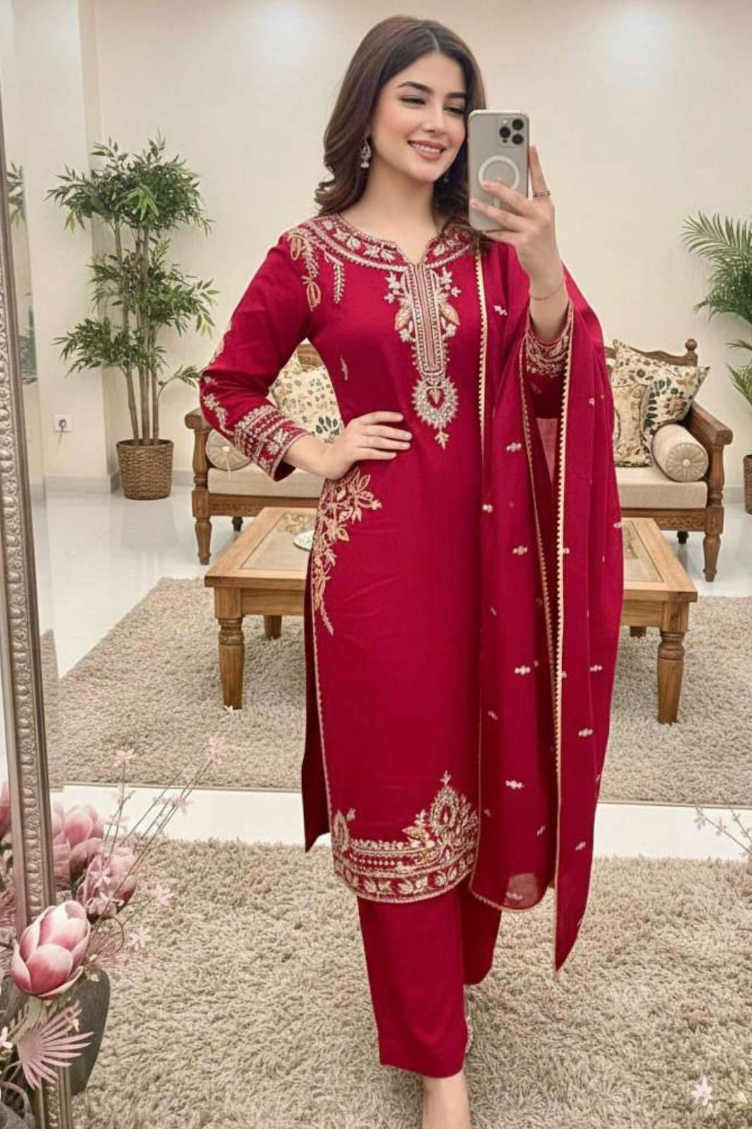 Shri Balaji Emporium DV 25474 HEAVY ROMAN SILK EMBROIDERED SEQUENCES WORK SUIT 