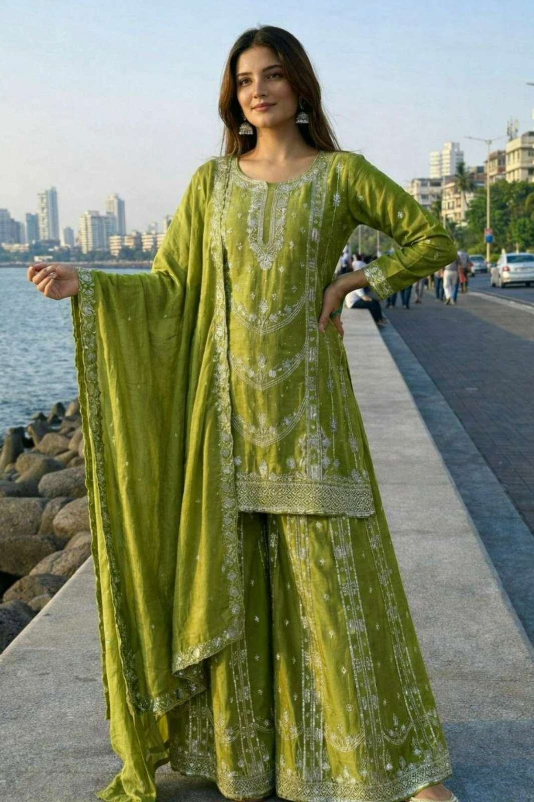 Shri Balaji Emporium DV 25513 Pure Jarman Chinon Silk With Embroidered Sequence And Jarkhan Work Suit