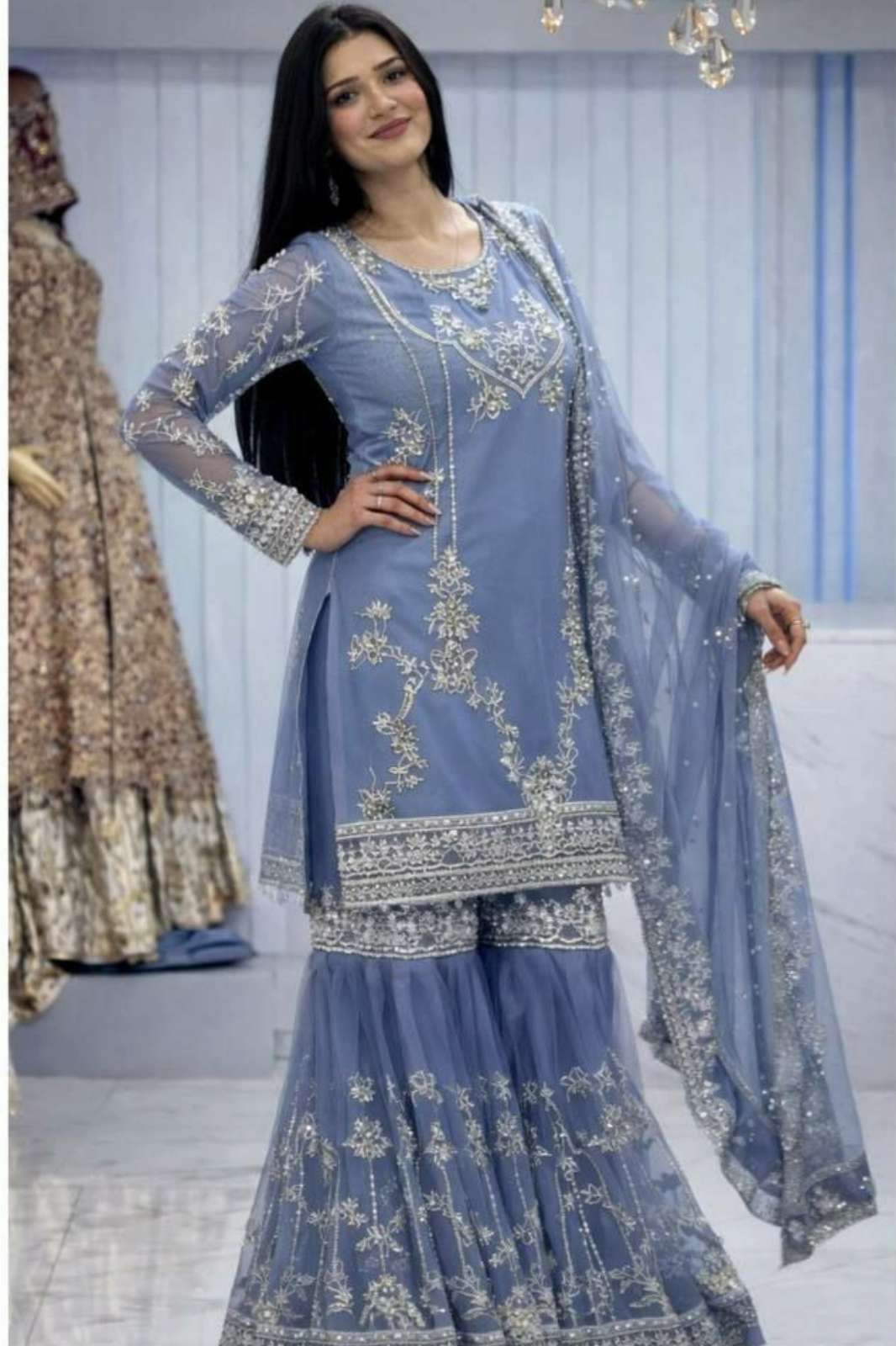 Shri Balaji Emporium DV 25517 READY TO WEAR PURE GERMAN CHINON FABRIC WITH EMBROIDERED SEQUENCE WORK SUIT