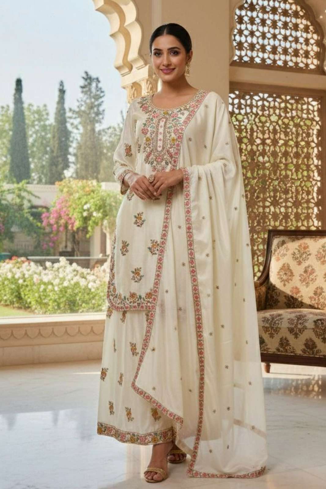 Shri Balaji Emporium DV 25520 READY TO WEAR HEAVY CHINON SILK EMBROIDERY SEQUENCE WORK SUIT 