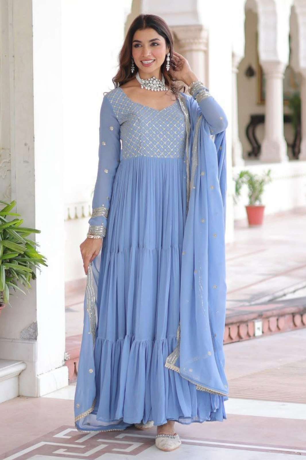 Shri Balaji Emporium DV 25524 Ready to wear Chinon Silk fabric with Embroidery Sequence  and Zari Work Suit