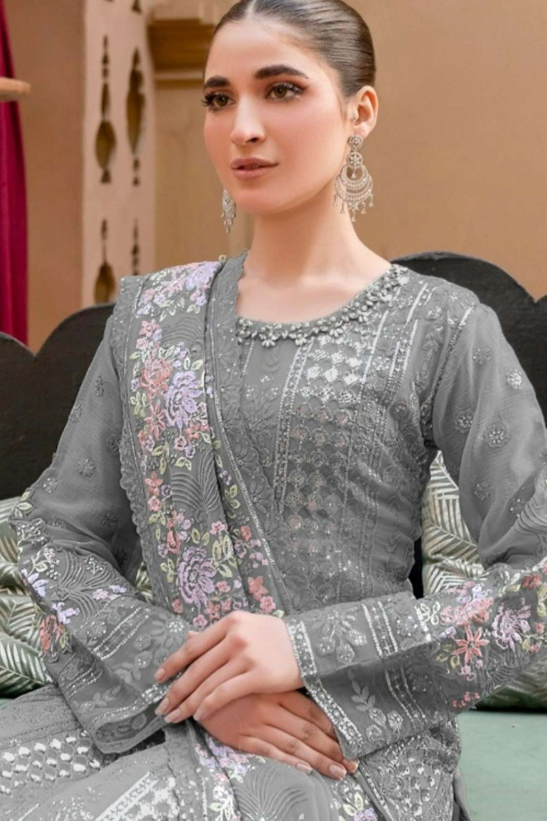 Shri Balaji Emporium HYA 7001 PREMIUM GEORGETTE SUIT WITH FULL DESIGNER EMBROIDERY 