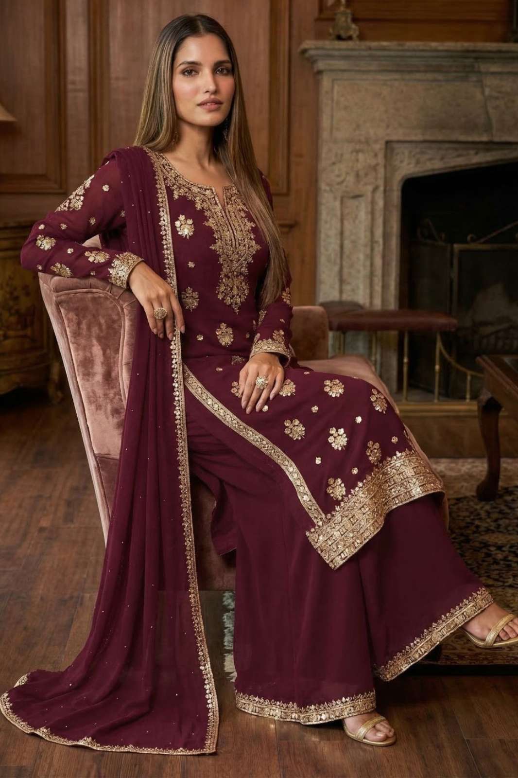 Shri Balaji Emporium JEENI Real Chinon Readymade Designer Sharara Suit