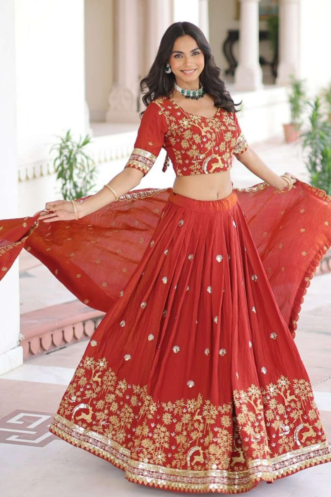 Shri Balaji Emporium KA 5062 Vichitra Silk Heavy Sequins & Thread Embroidered work Wedding Wear Lehenga 