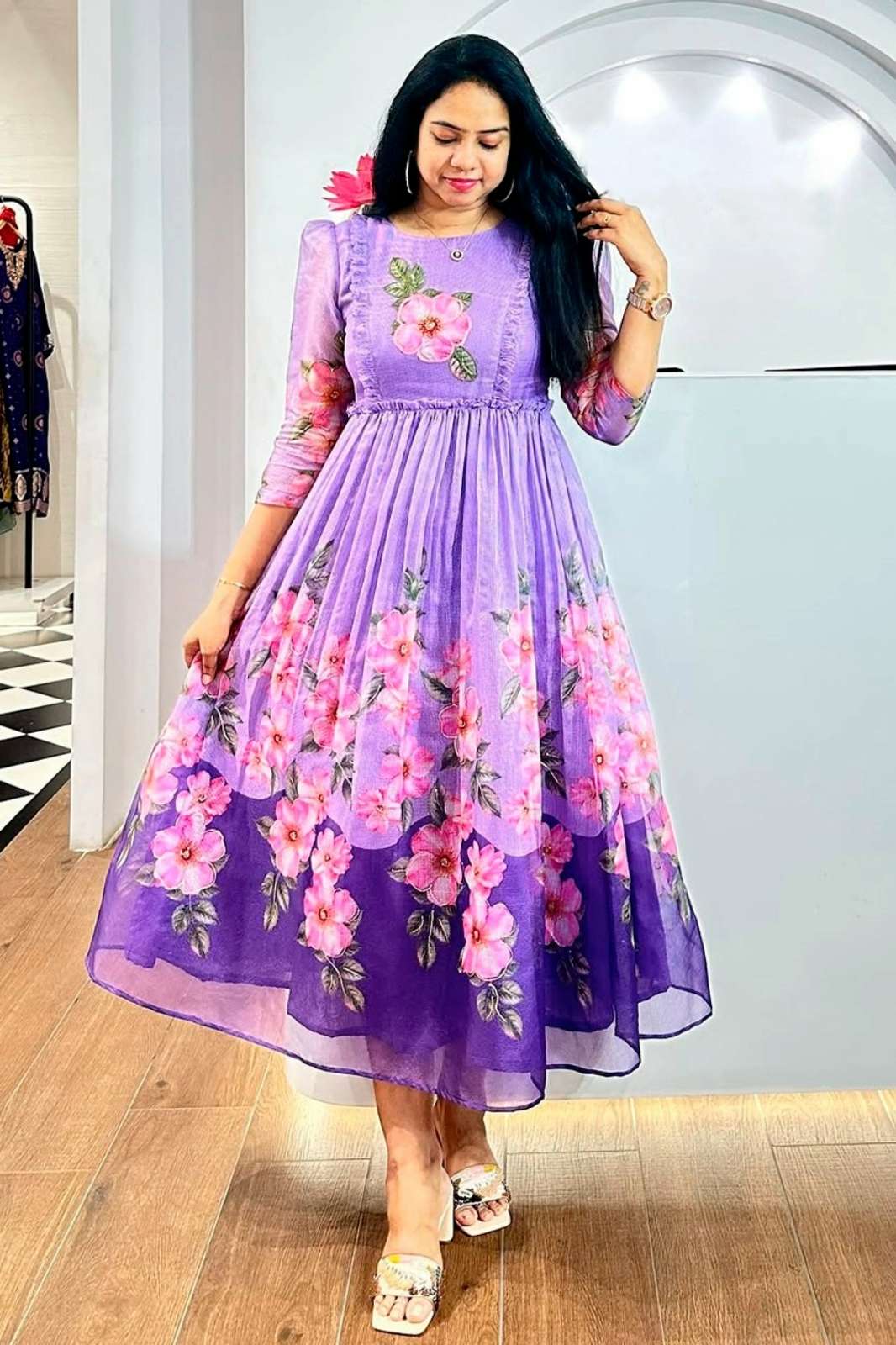 Shri Balaji Emporium Morvi Western Wear Chanderi fabric 1 pcs dress