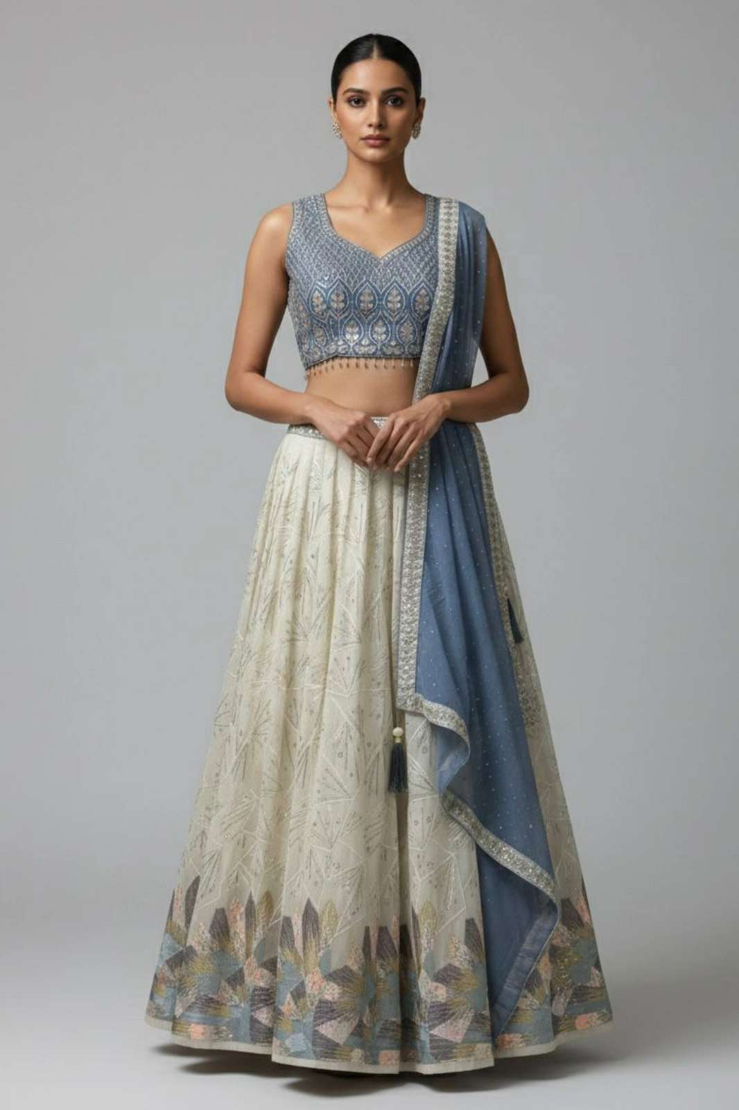 Shri Balaji Emporium Presents White Contrast Georgette Lehenga with Embroidery Sequence Work 