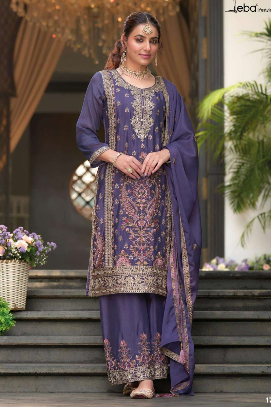 Shri Balaji Emporium EBA RUBY Ready to Wear Heavy Chinon Wedding wear Suit with emboidery work 