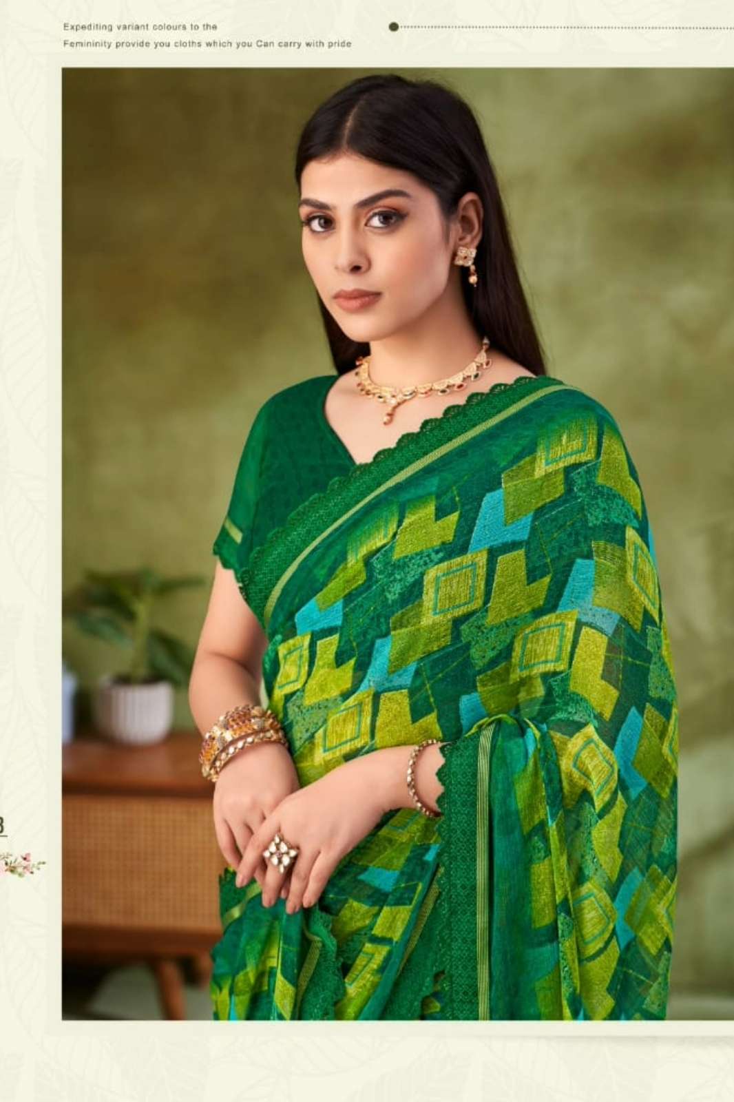 Shri Balaji Emporium SAVERA VOL 11 Chiffon Saree with attached Diamond Cut Border