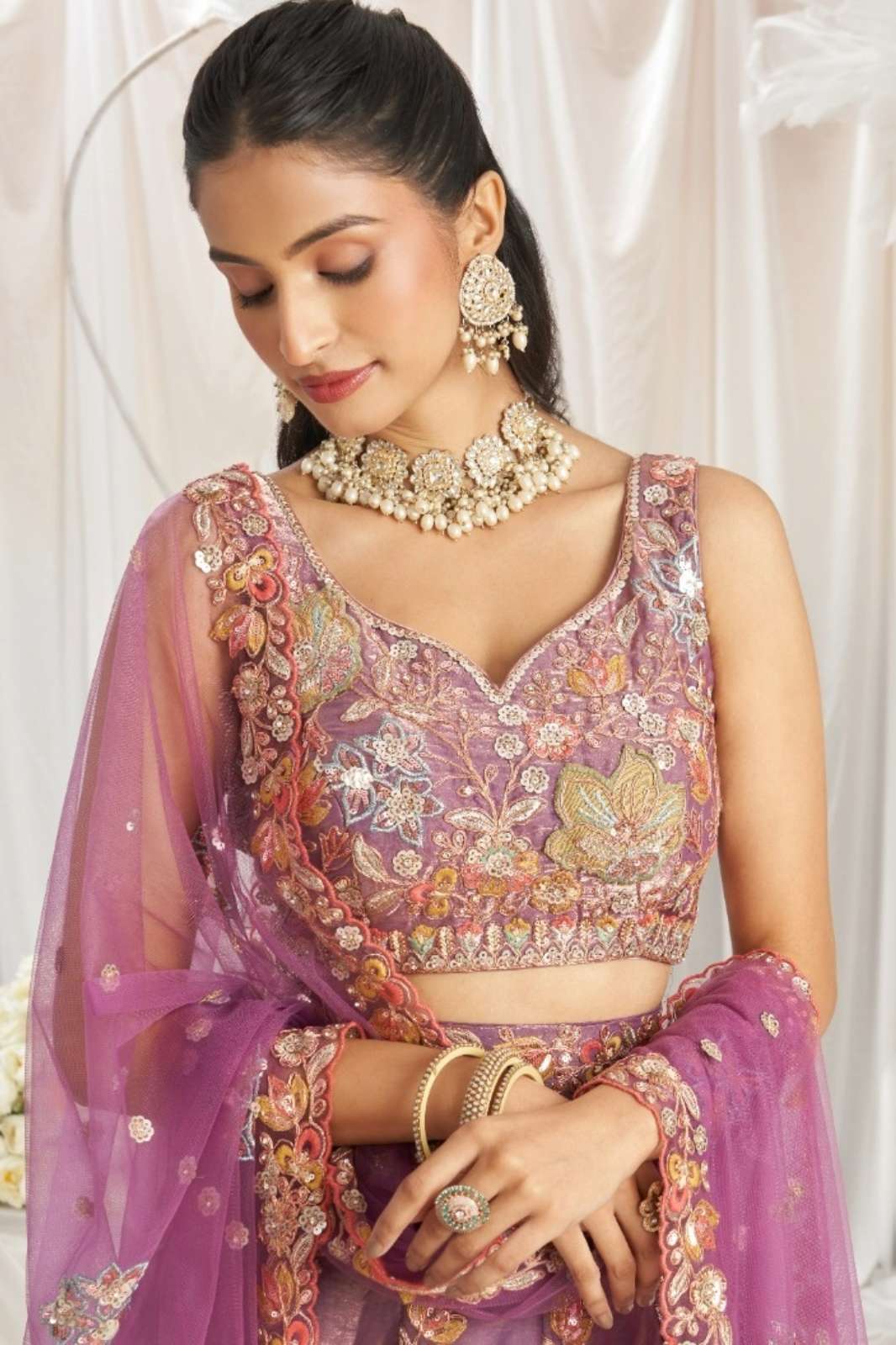 Shri Balaji Emporium SERIES  6044 Organza Lehenga with Sequinned Ornamentation