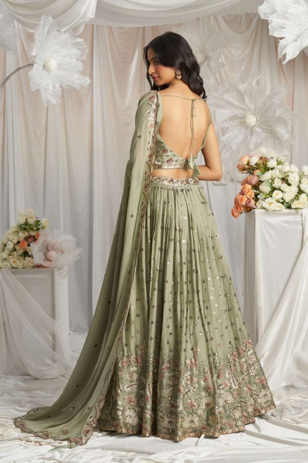 Shri Balaji Emporium SERIES 6083 Semistitched Poly Georgette Lehenga With Heavy sequins and thread Embroidery work