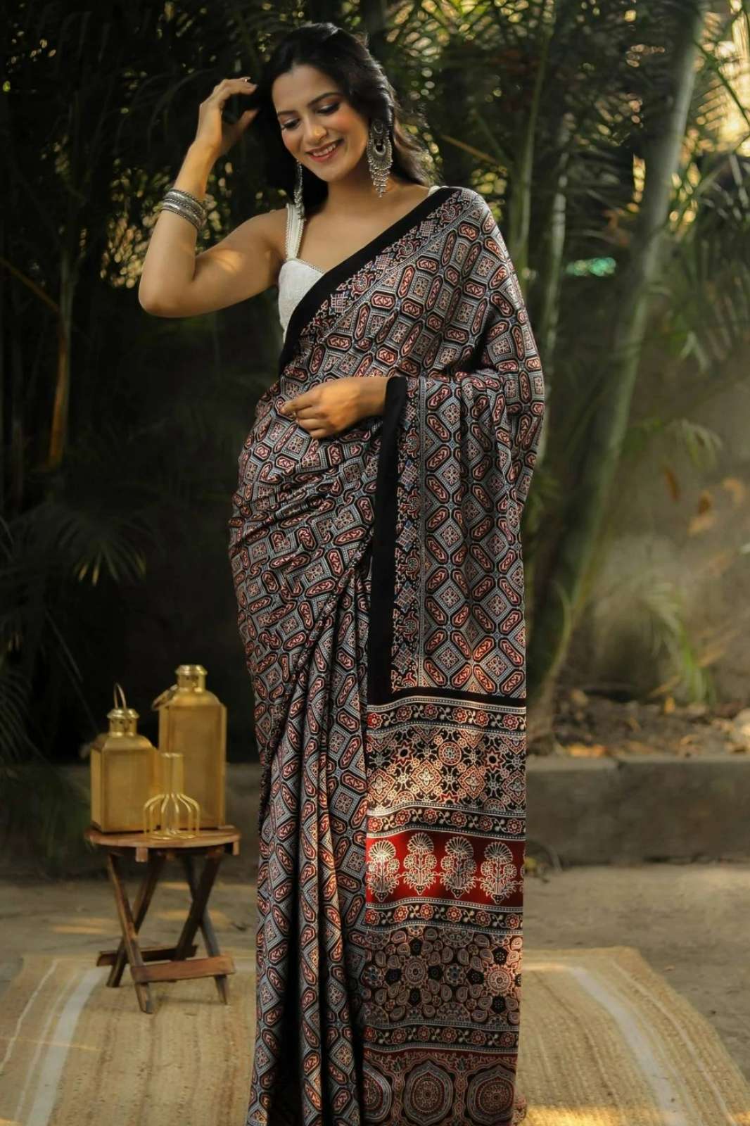 Shri Balaji Emporium SF 2303 Premium Gajji Silk Soft and Smooth saree with Ajrakh Print on Border