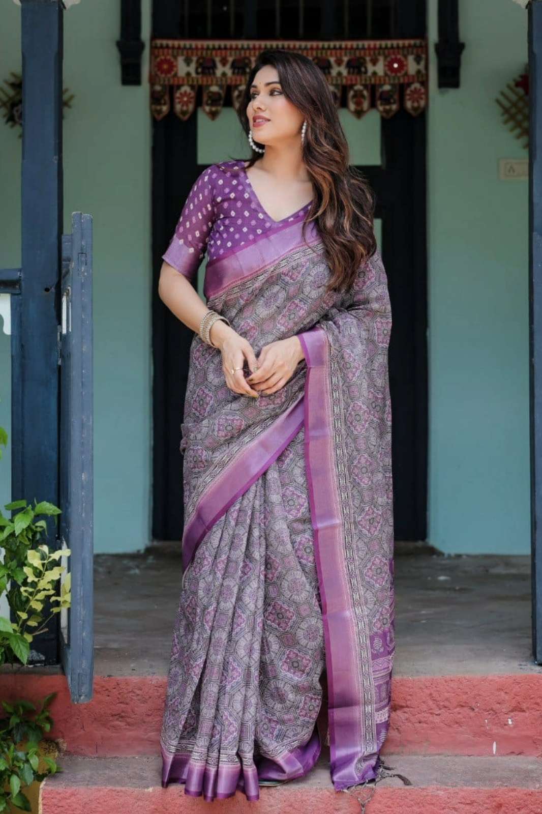 Shri Balaji Emporium VFH 718  Premium Ajarakh Print Linen Cotton Saree for resellers