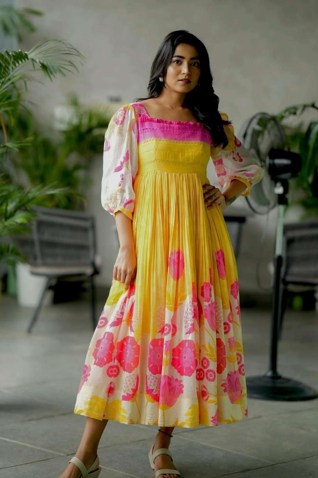 Shri Balaji Emporium Weena Chanderi fabric Long Western dress