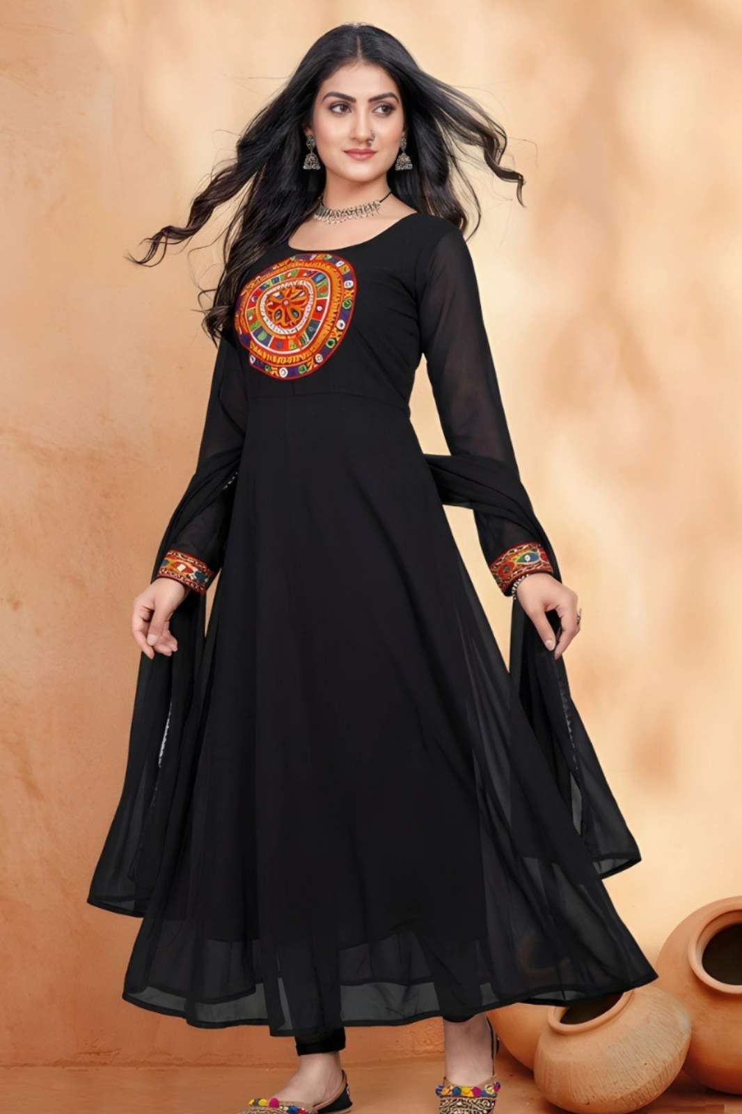 Shri balaji N1 363 Black Georgette Embroidery kurta with dupatta 