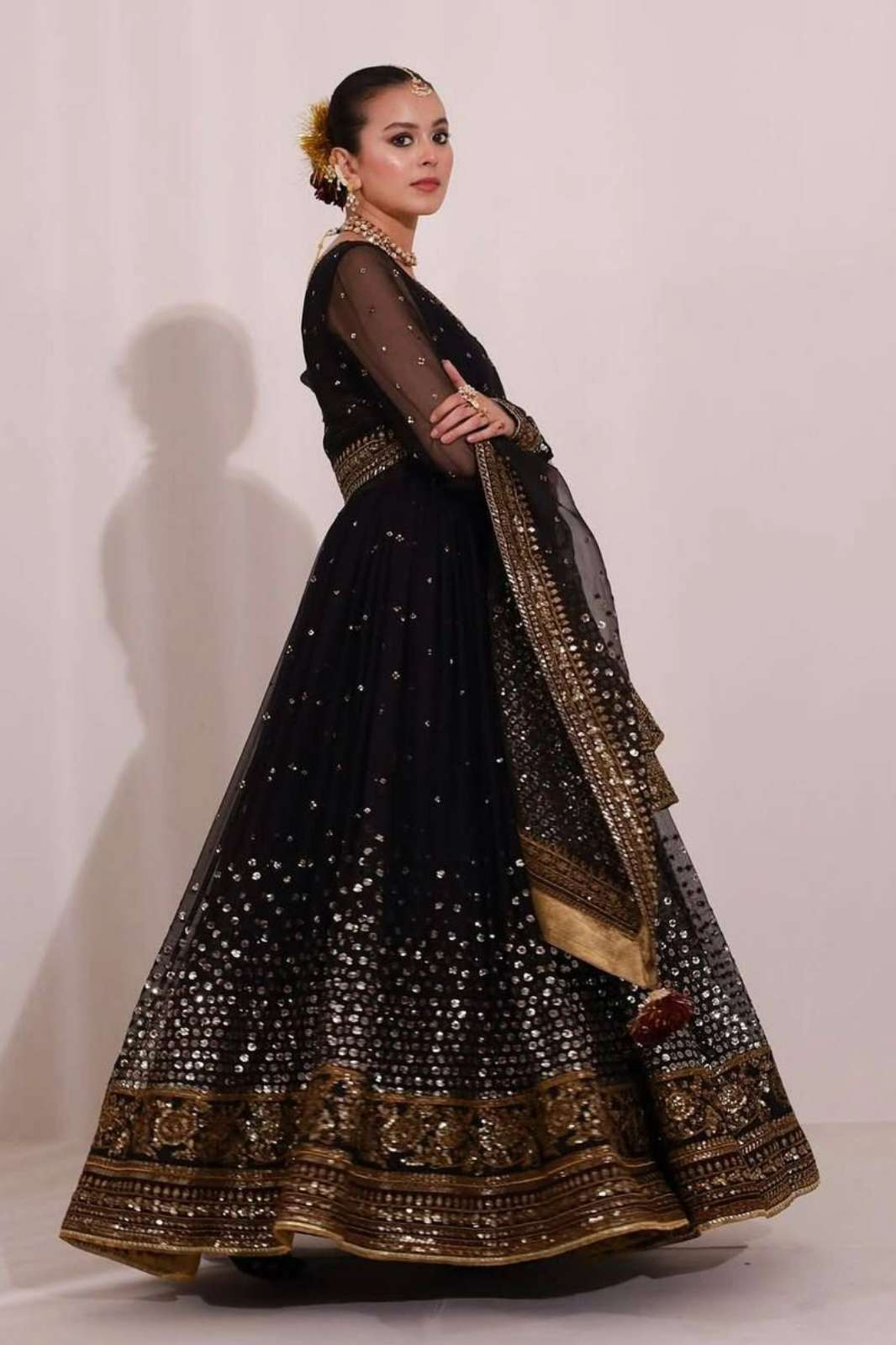 SHRI BALAJI R 1025 Soft butterfly net Thread with Sequnce work Flarred Suit