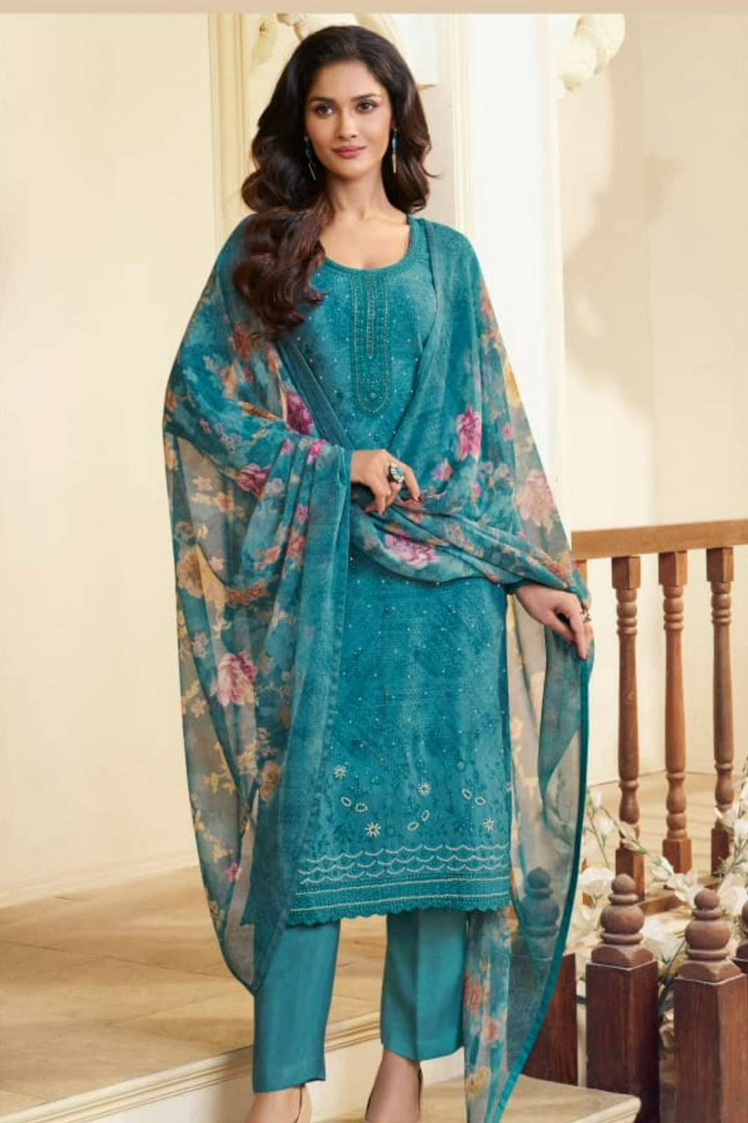 VINAY SILKINA  ROYAL CREPE 48 DIGITAL PRINTED EMBROIDERED AND ZARKAN WORK SUIT 