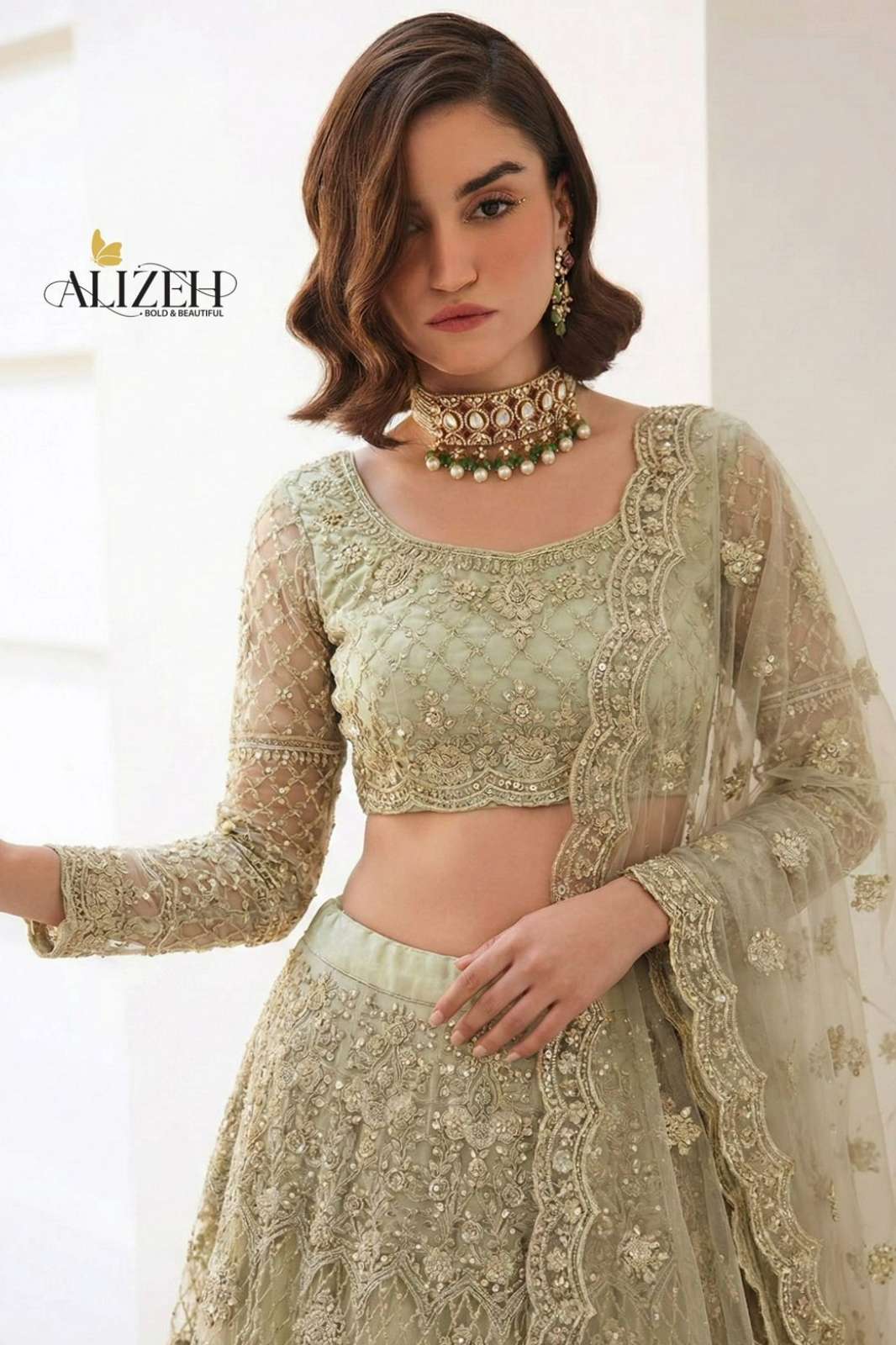 ALIZEH 1081 COLOURS BUTTERFLY NET DESIGNER LEHENGA CHOLI