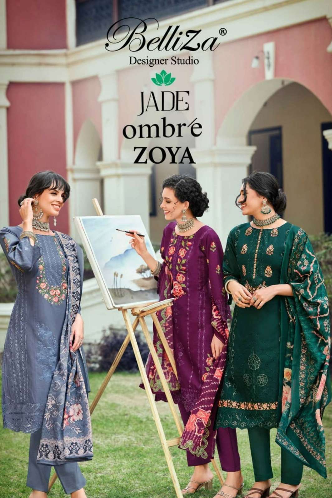 BELLIZA JADE OMBRE ZOYA PURE COTTON HEAVY EMBROIDARY WORK DESIGNER SALWAR SUIT