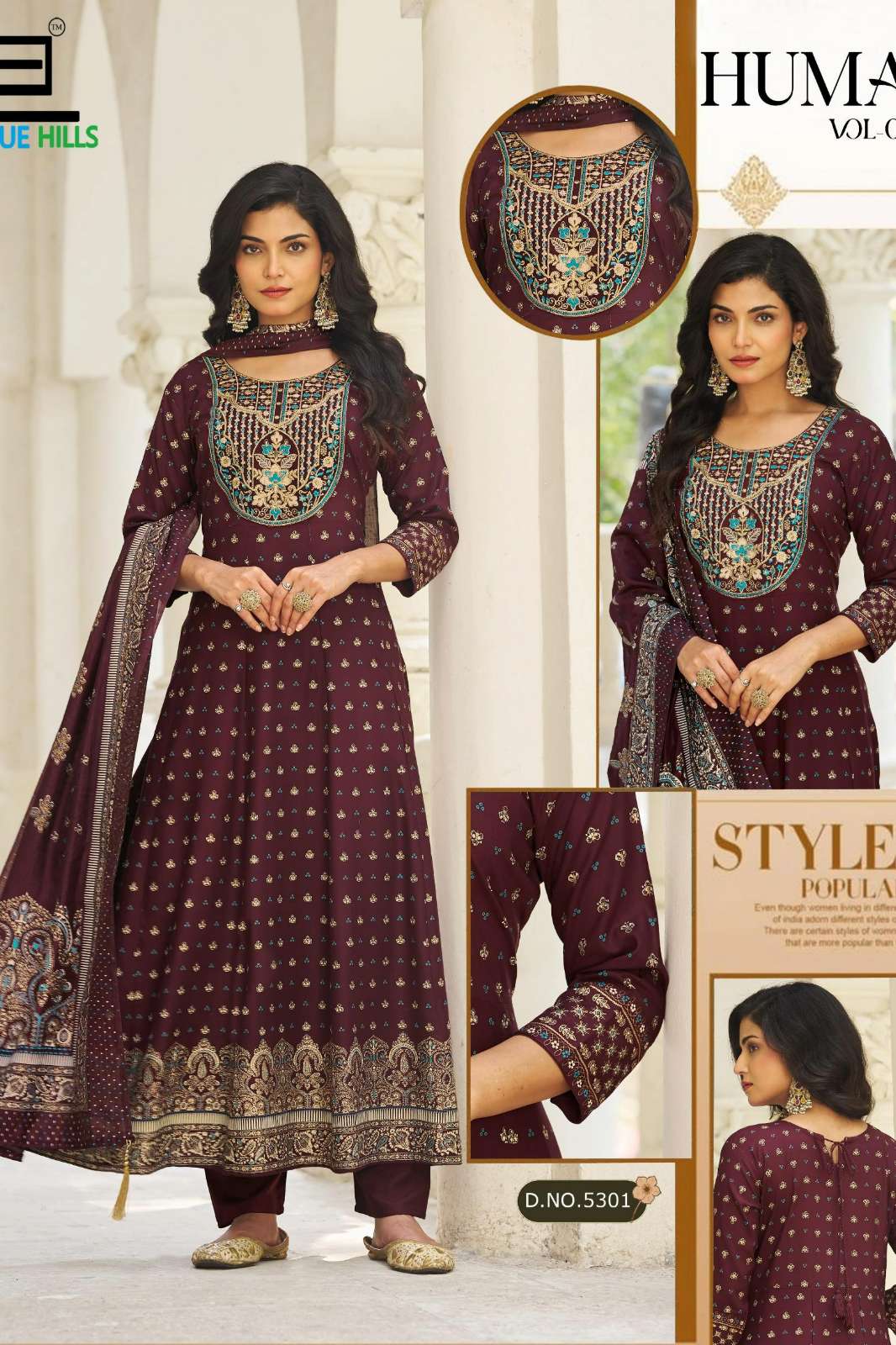 Blue Hills Huma  Heavy Chanderi foil printed Designer Kurtis