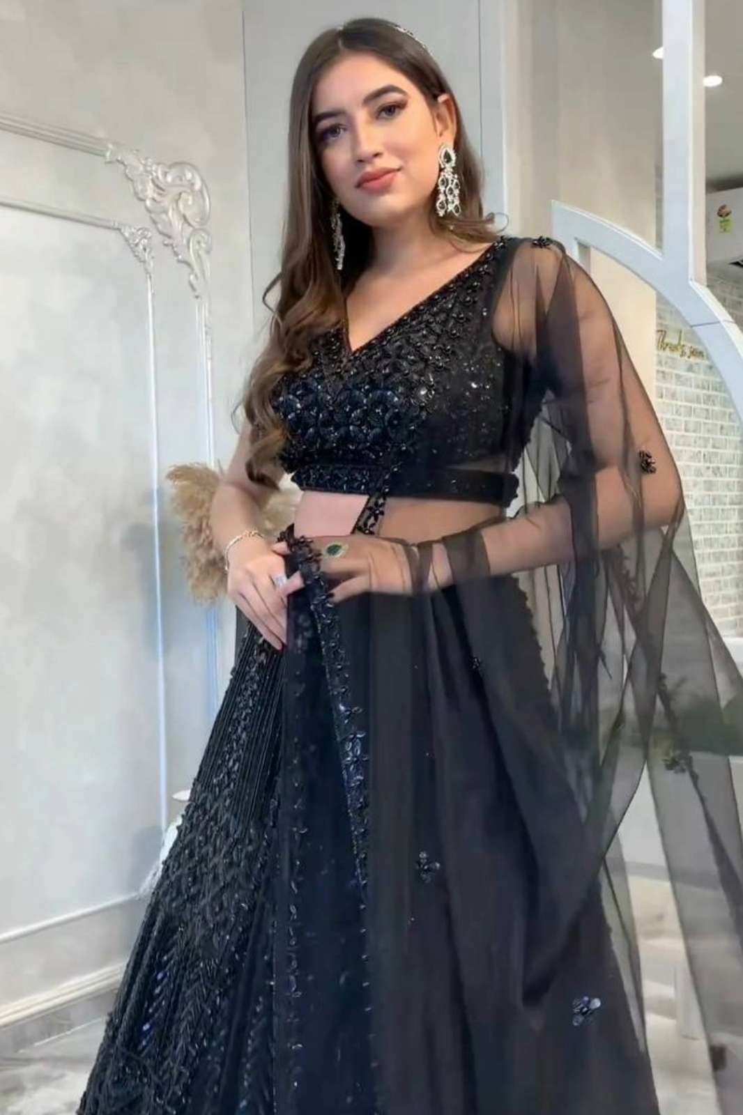 Crazycloths L 3098 Net Designer Sequins Work Lehenga Choli Set