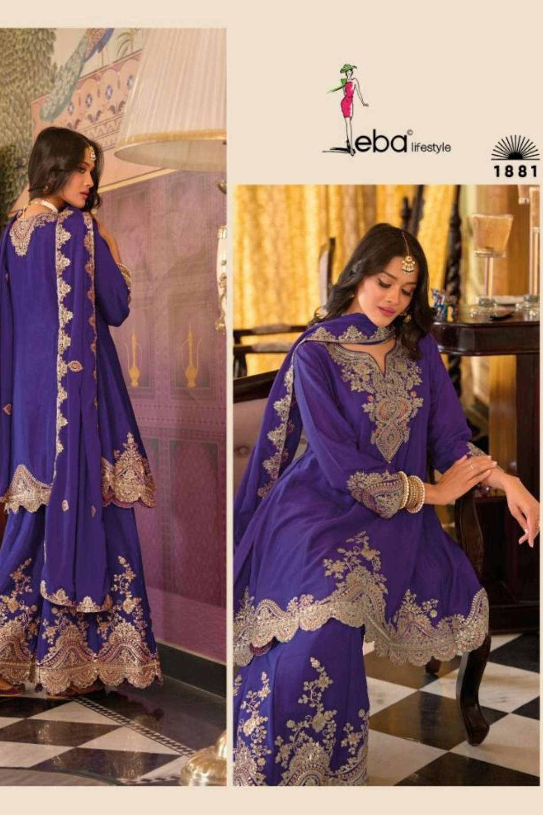 Eba 21657 Ready to Wear Heavy Embroidered Wedding wear Chinon Suit